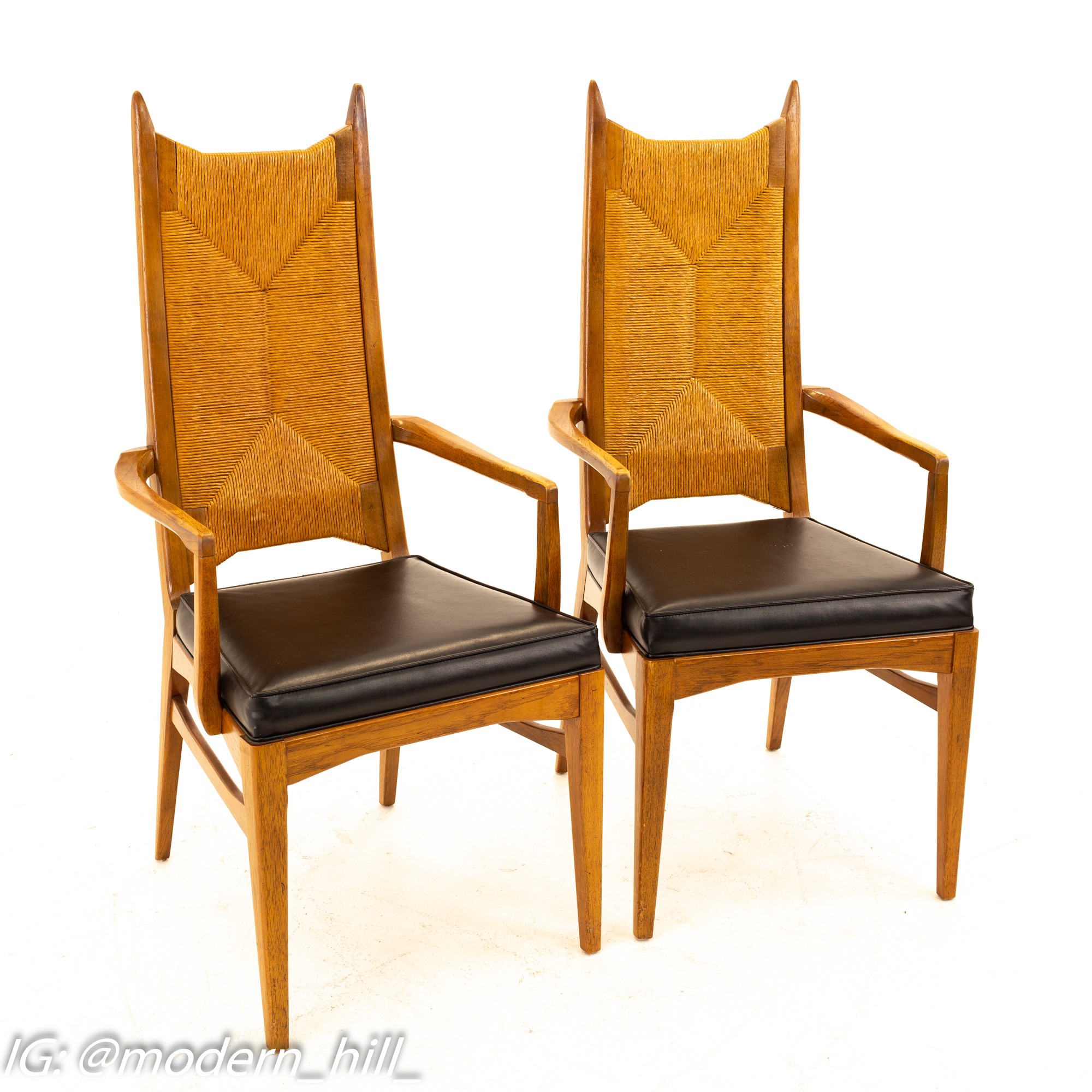 Mid Century Walnut and Rope Dining Chairs - Set of 6
