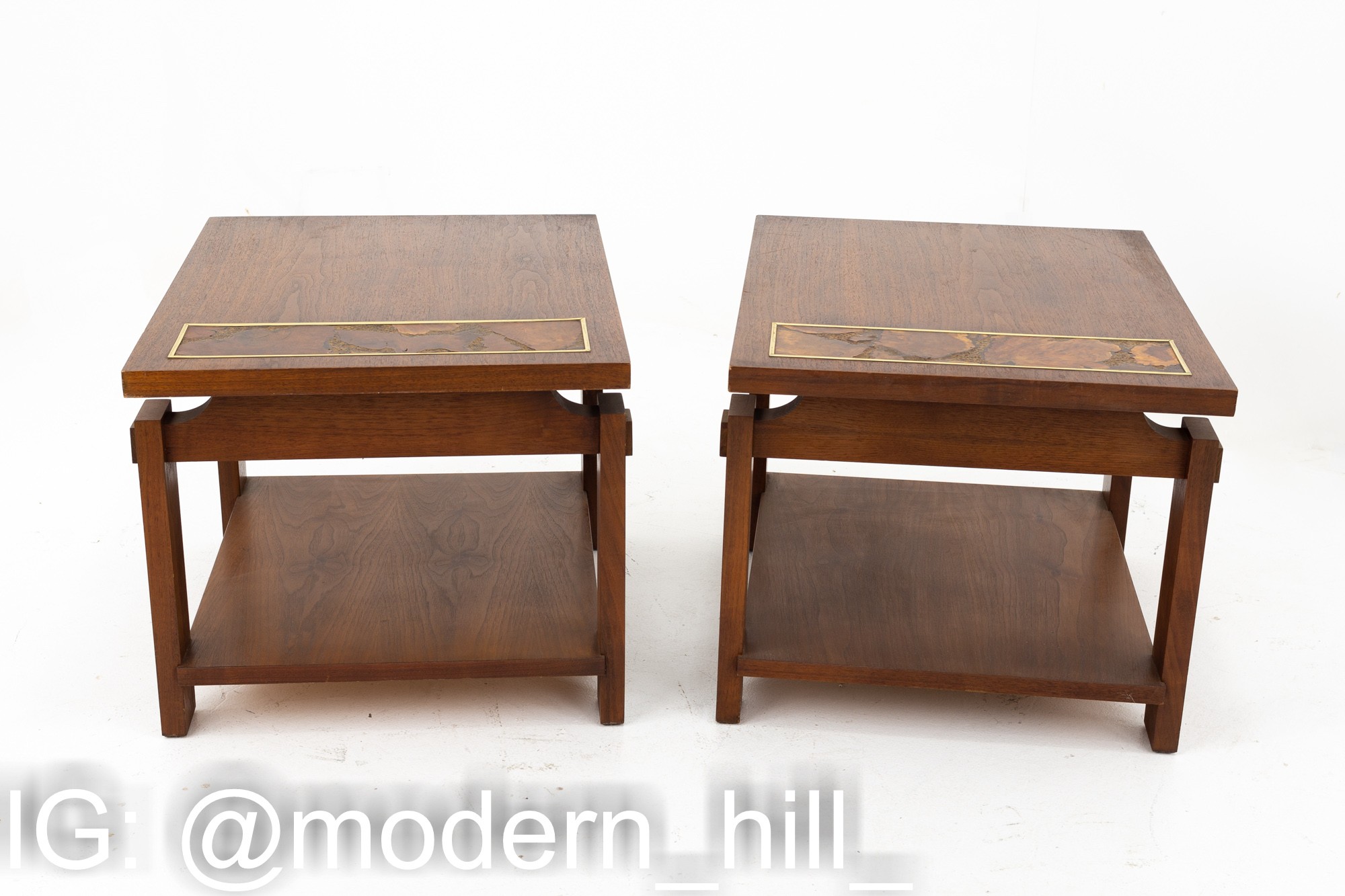 Lane Walnut & Live Edge Mid Century Side End Table - Matching Pair