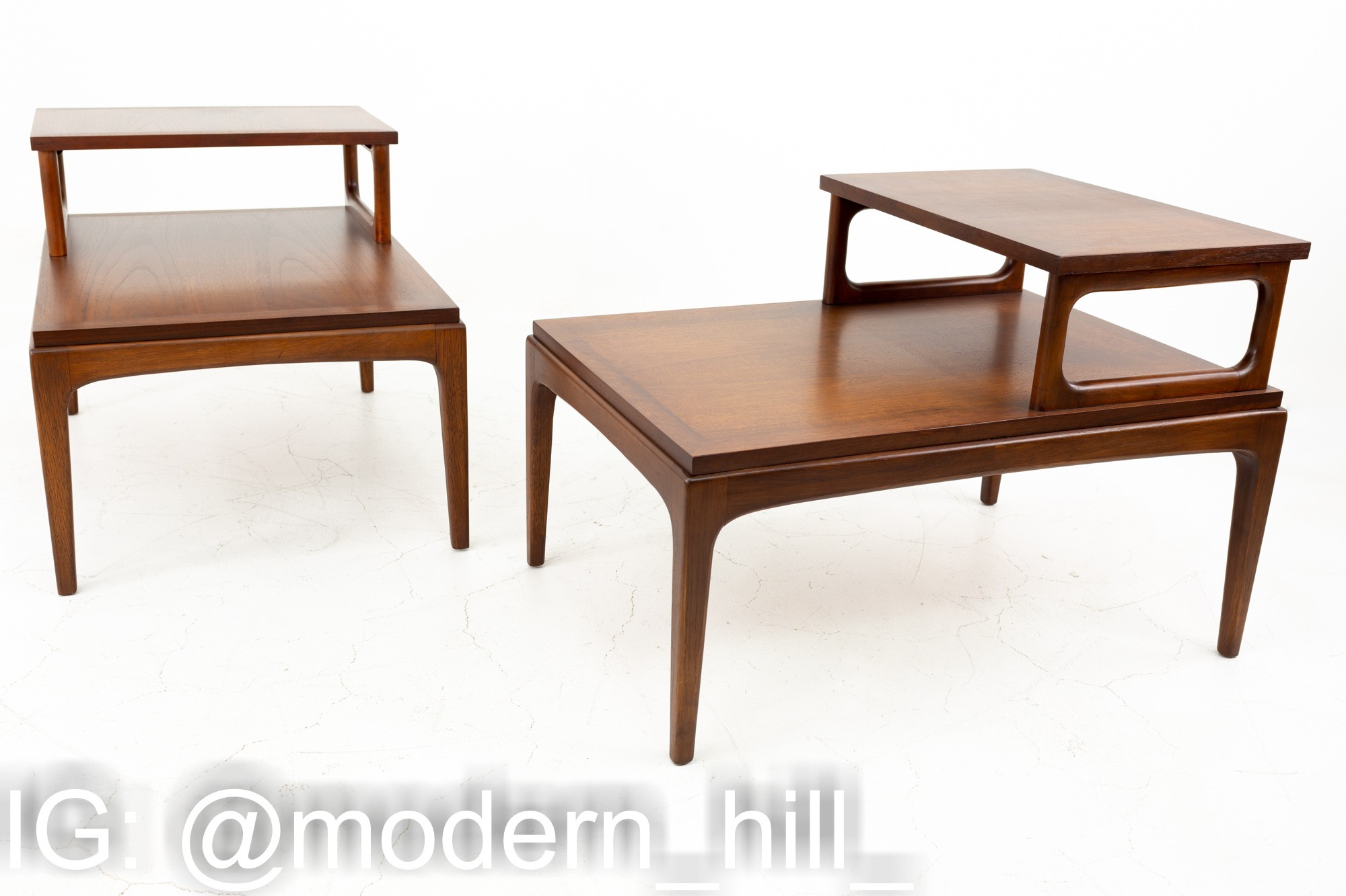 Lane Mid Century Two Tier Side End Tables - Pair
