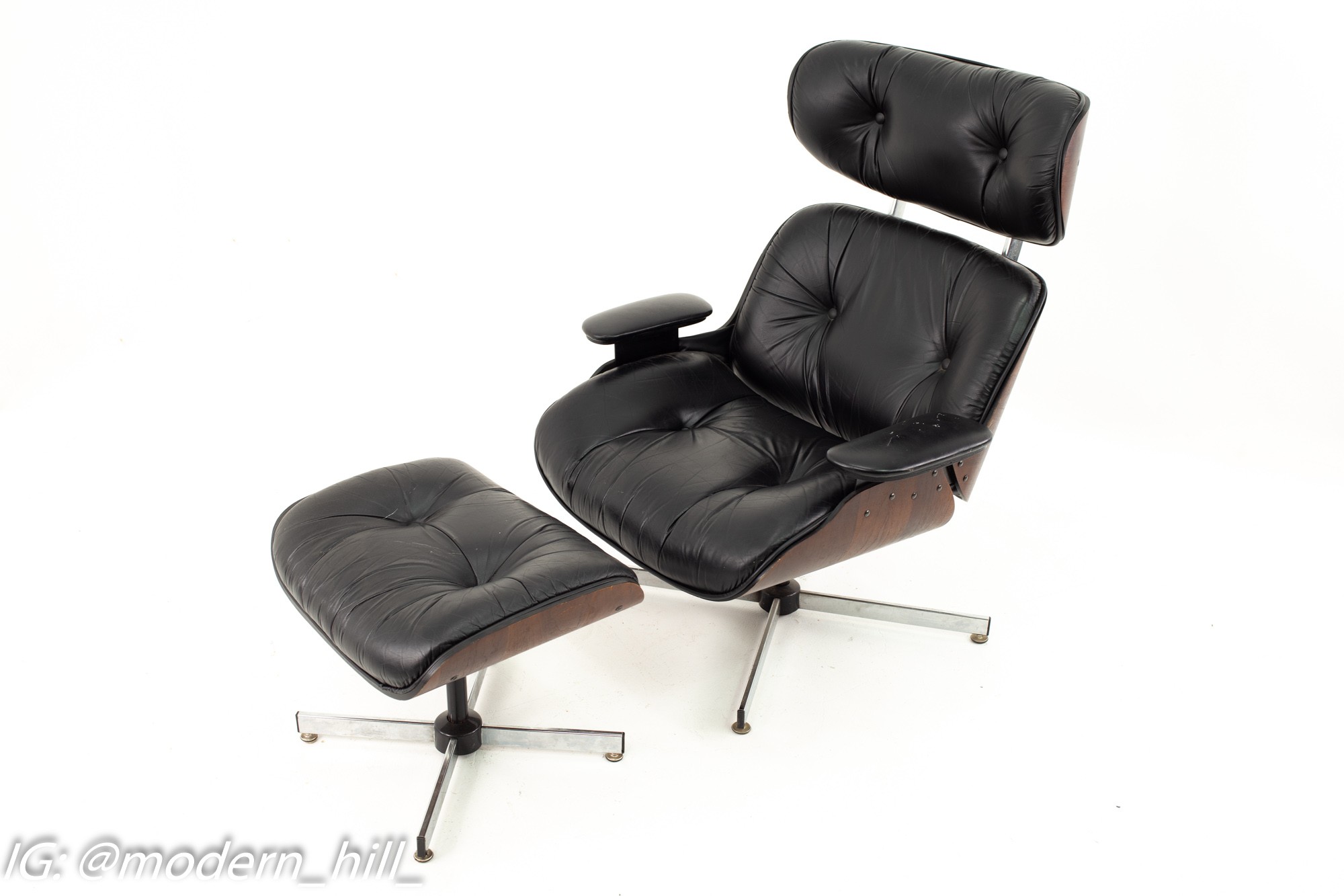 Images | Mid Century Modern Furniture - Mid Century Furniture Chicago Eames Style Plycraft Mid Century Black Leather and Walnut Lounge Chair and Ottoman