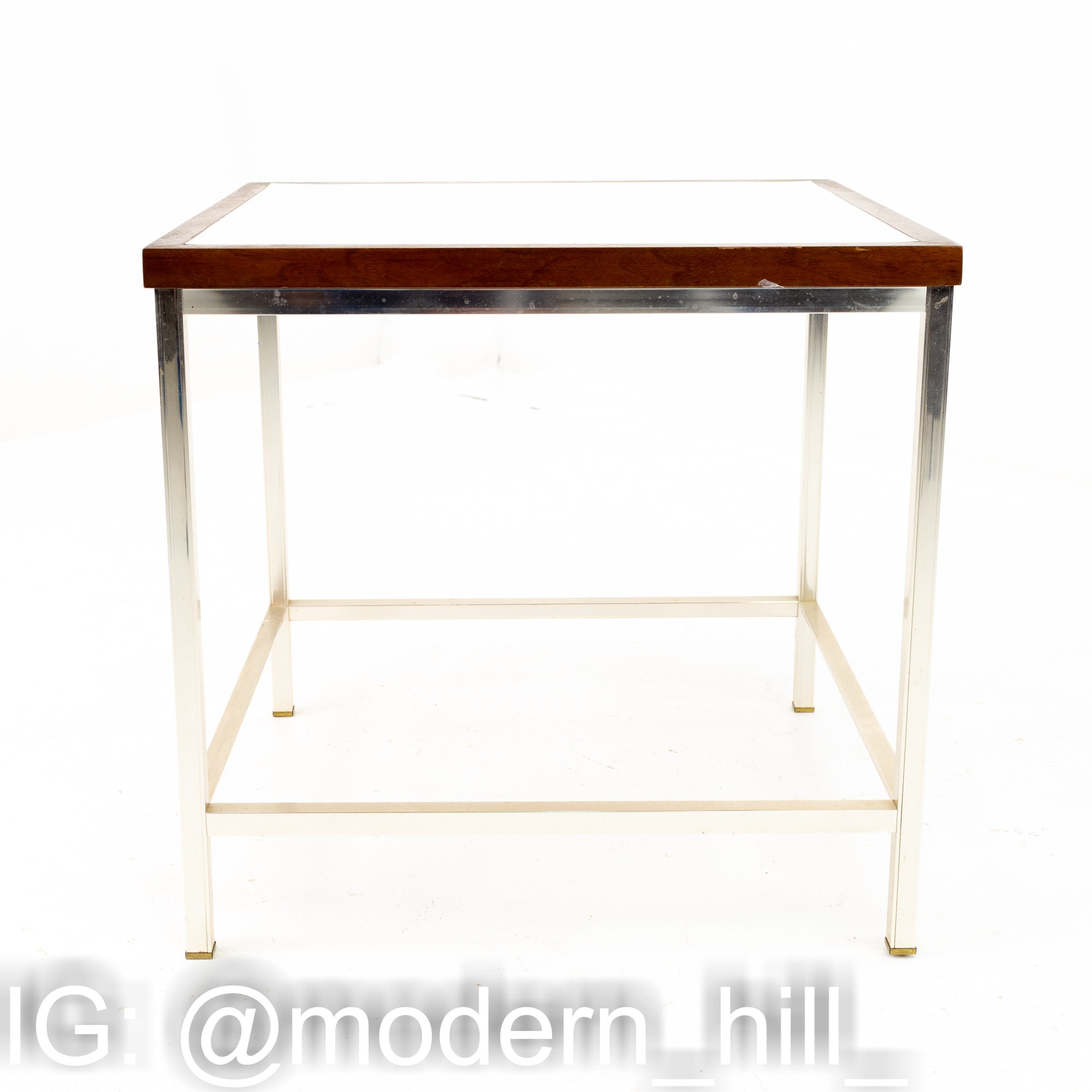 Mid Century Walnut Laminate and Chrome Side End Table