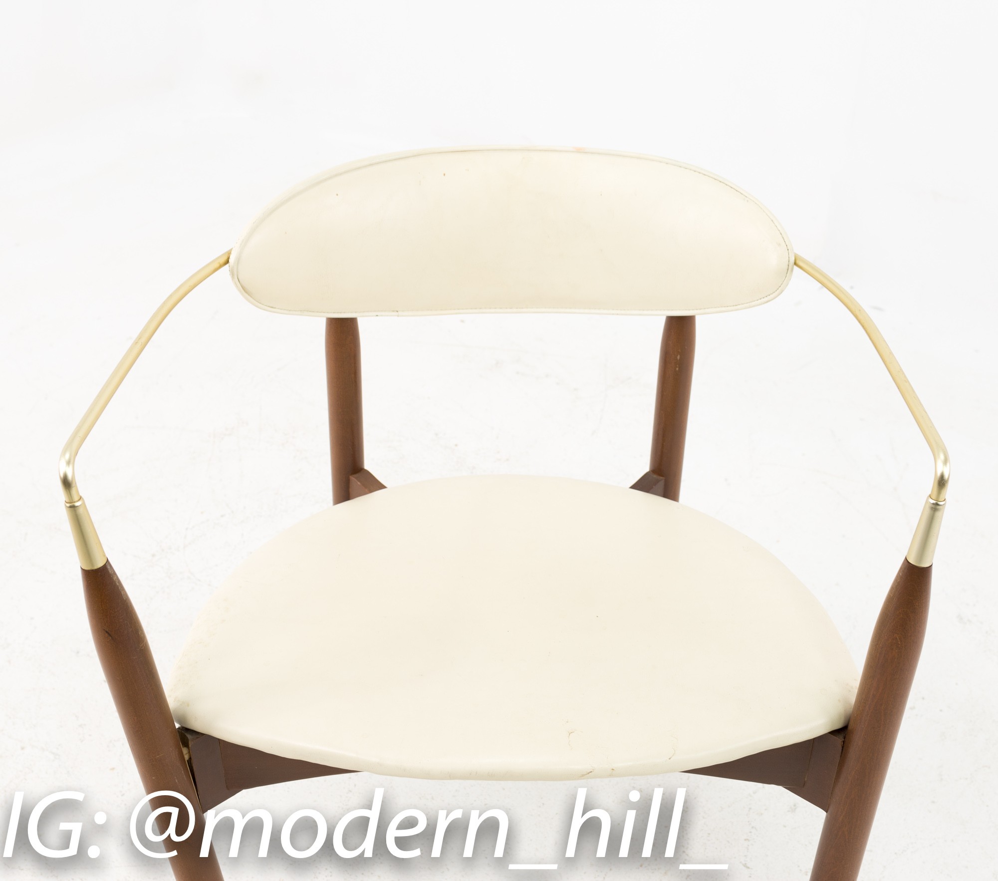 Dan Johnson for Selig Viscount Mid Century Walnut and Brass Dining Chairs - Pair