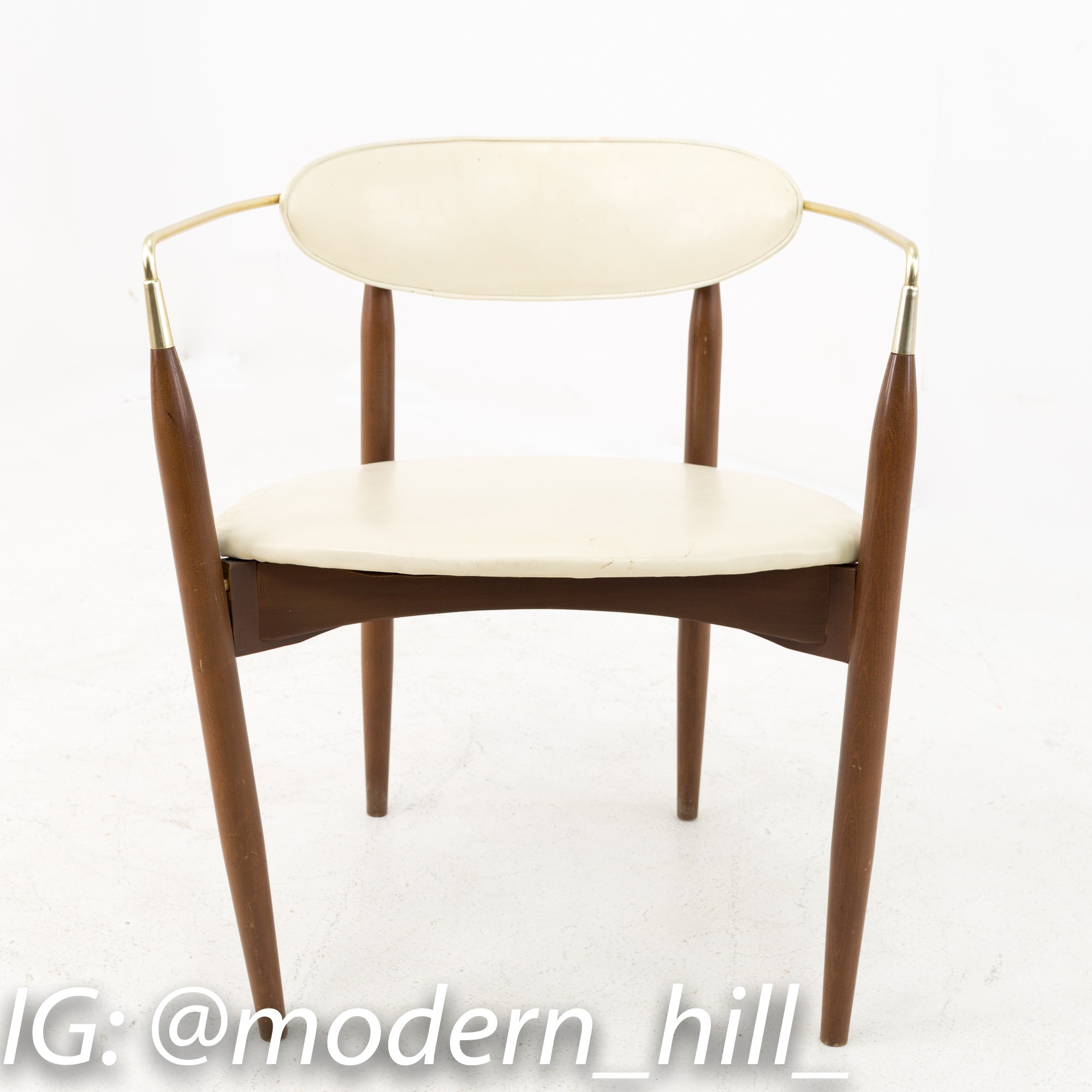 Dan Johnson for Selig Viscount Mid Century Walnut and Brass Dining Chairs - Pair