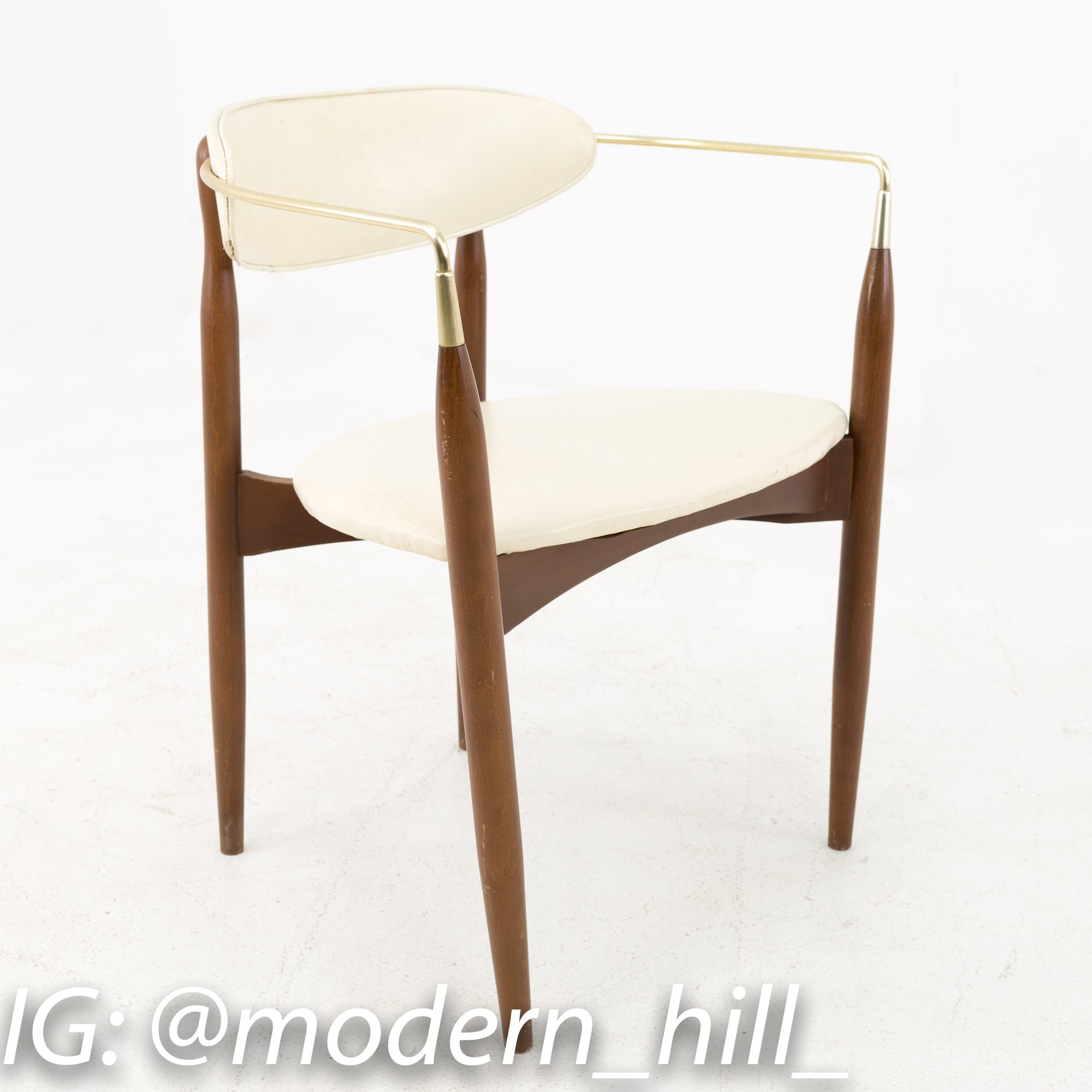 Dan Johnson for Selig Viscount Mid Century Walnut and Brass Dining Chairs - Pair