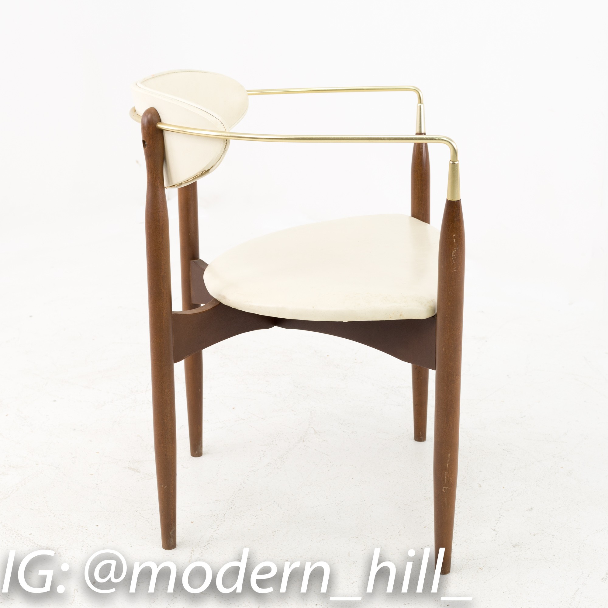 Dan Johnson for Selig Viscount Mid Century Walnut and Brass Dining Chairs - Pair