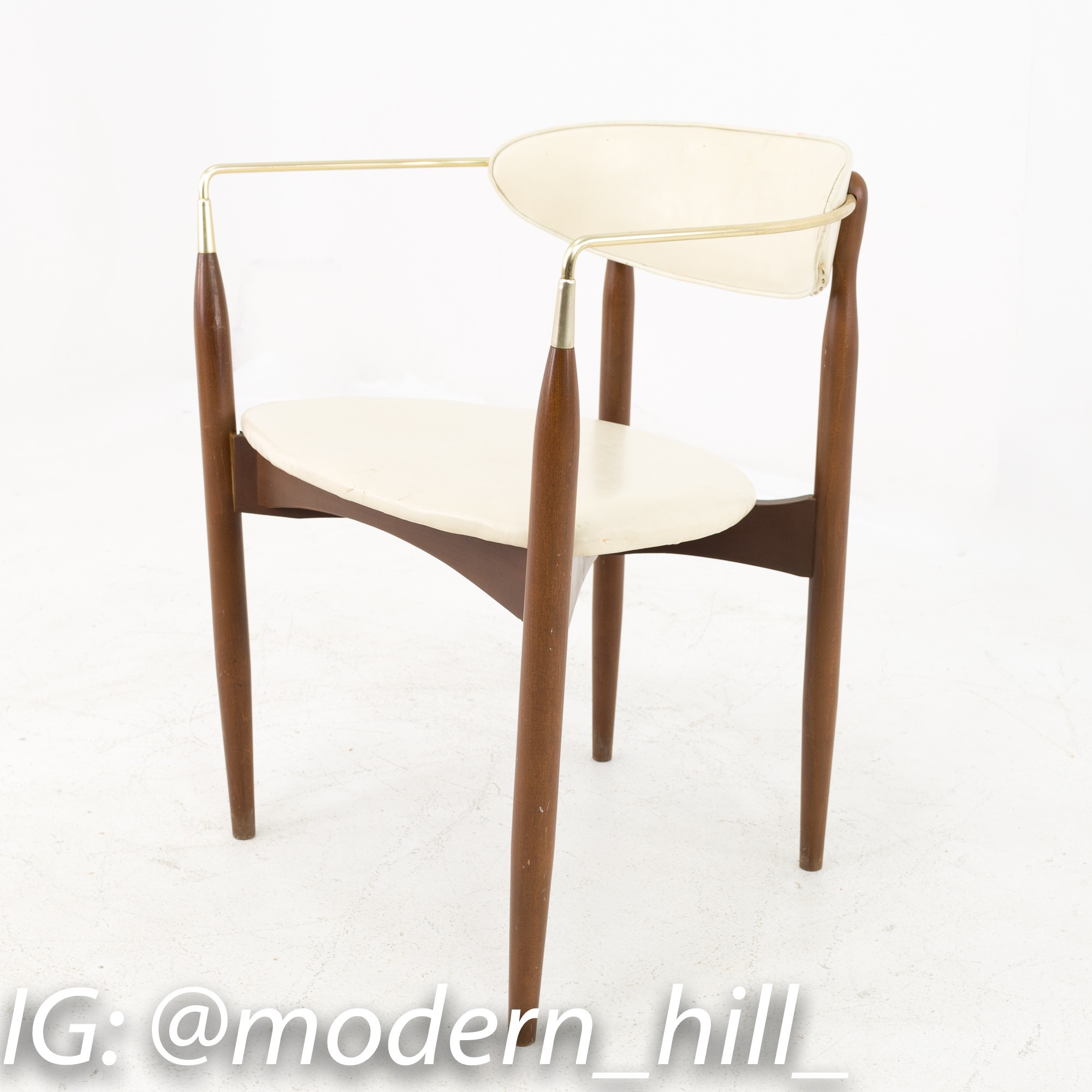 Dan Johnson for Selig Viscount Mid Century Walnut and Brass Dining Chairs - Pair