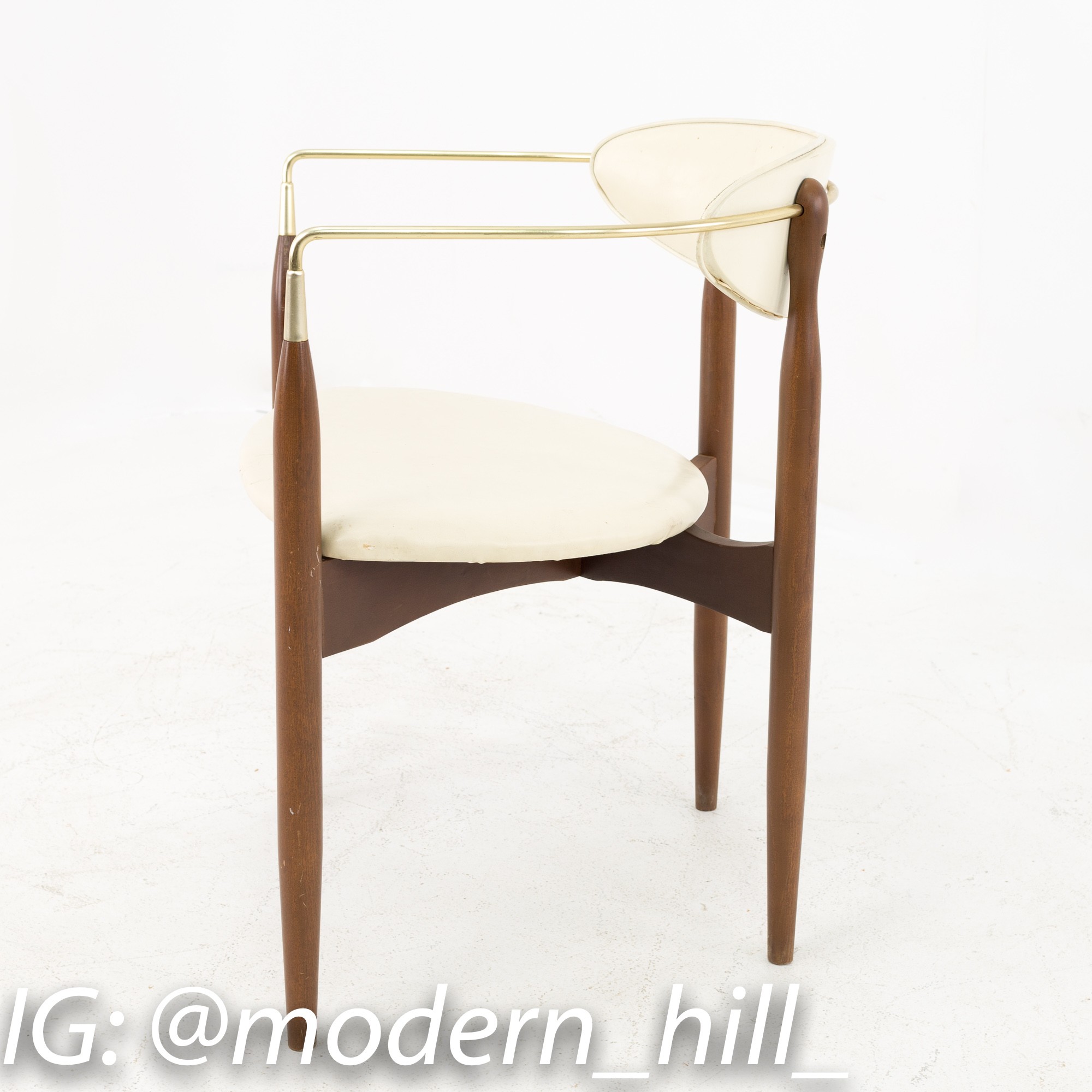 Dan Johnson for Selig Viscount Mid Century Walnut and Brass Dining Chairs - Pair