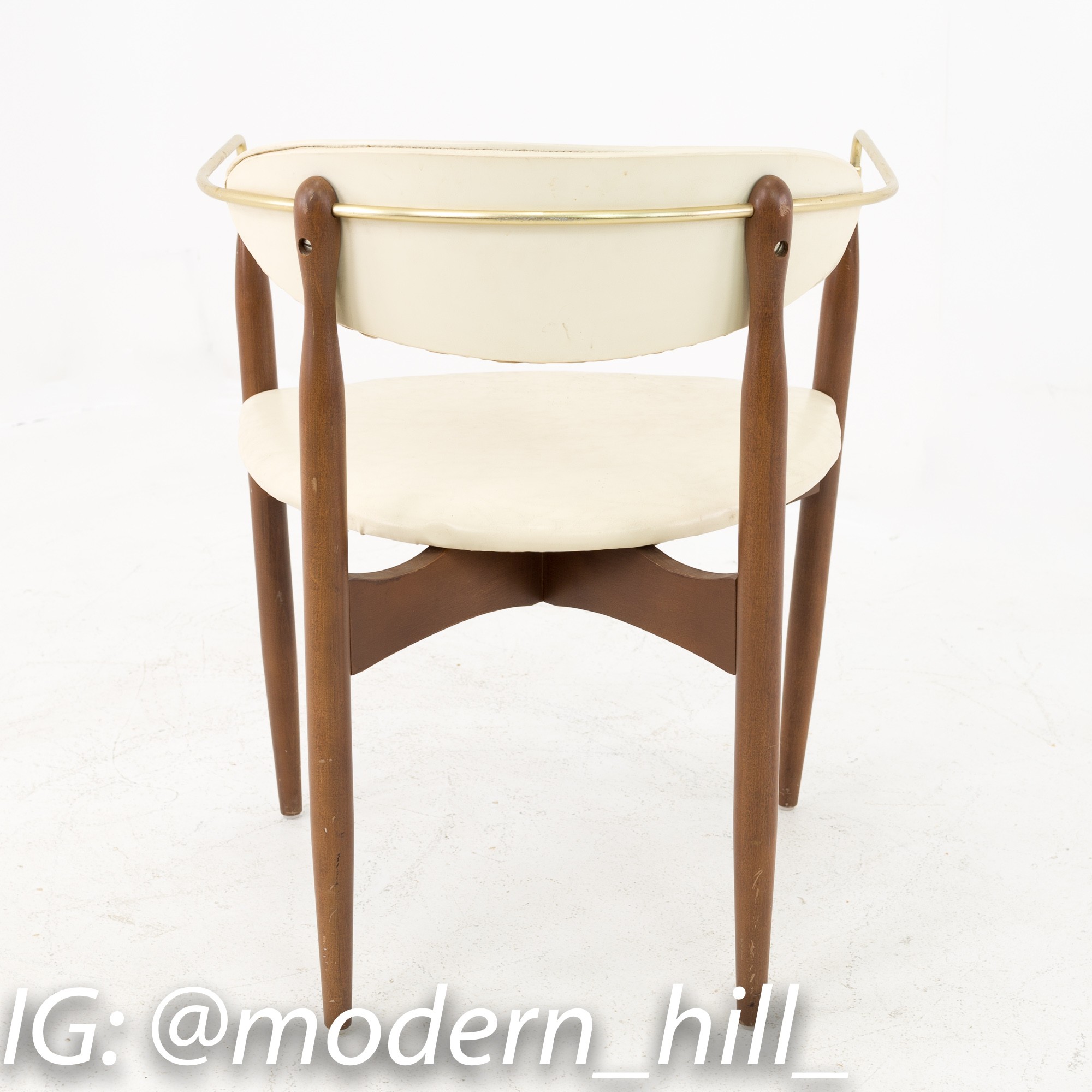 Dan Johnson for Selig Viscount Mid Century Walnut and Brass Dining Chairs - Pair