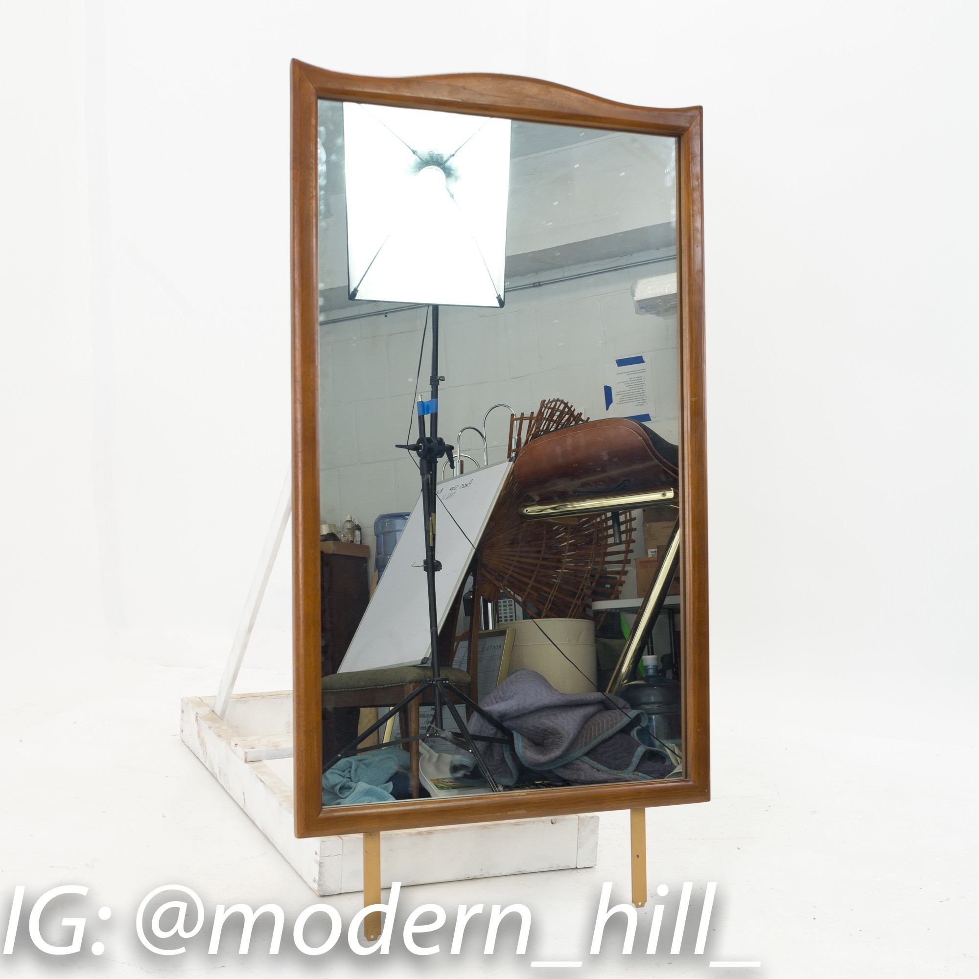 Kroehler Walnut and Brass Mid Century Lowboy Dresser with Mirror