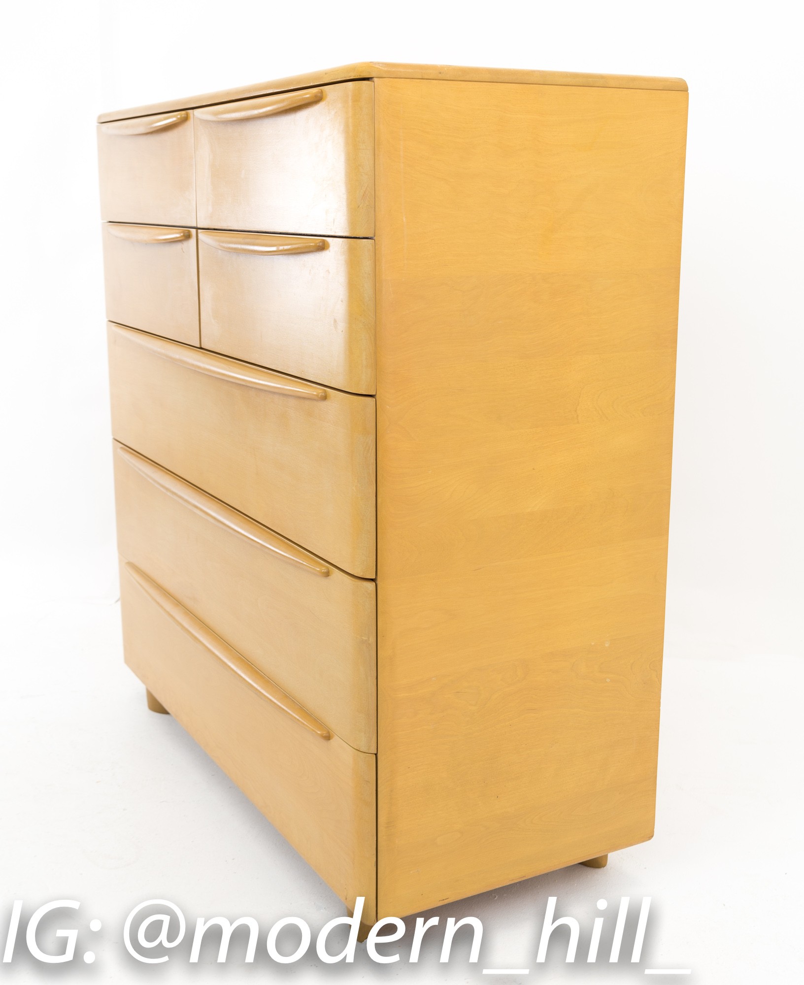 Heywood-wakefield Mid Century Solid Wood 7 Drawer Highboy Dresser