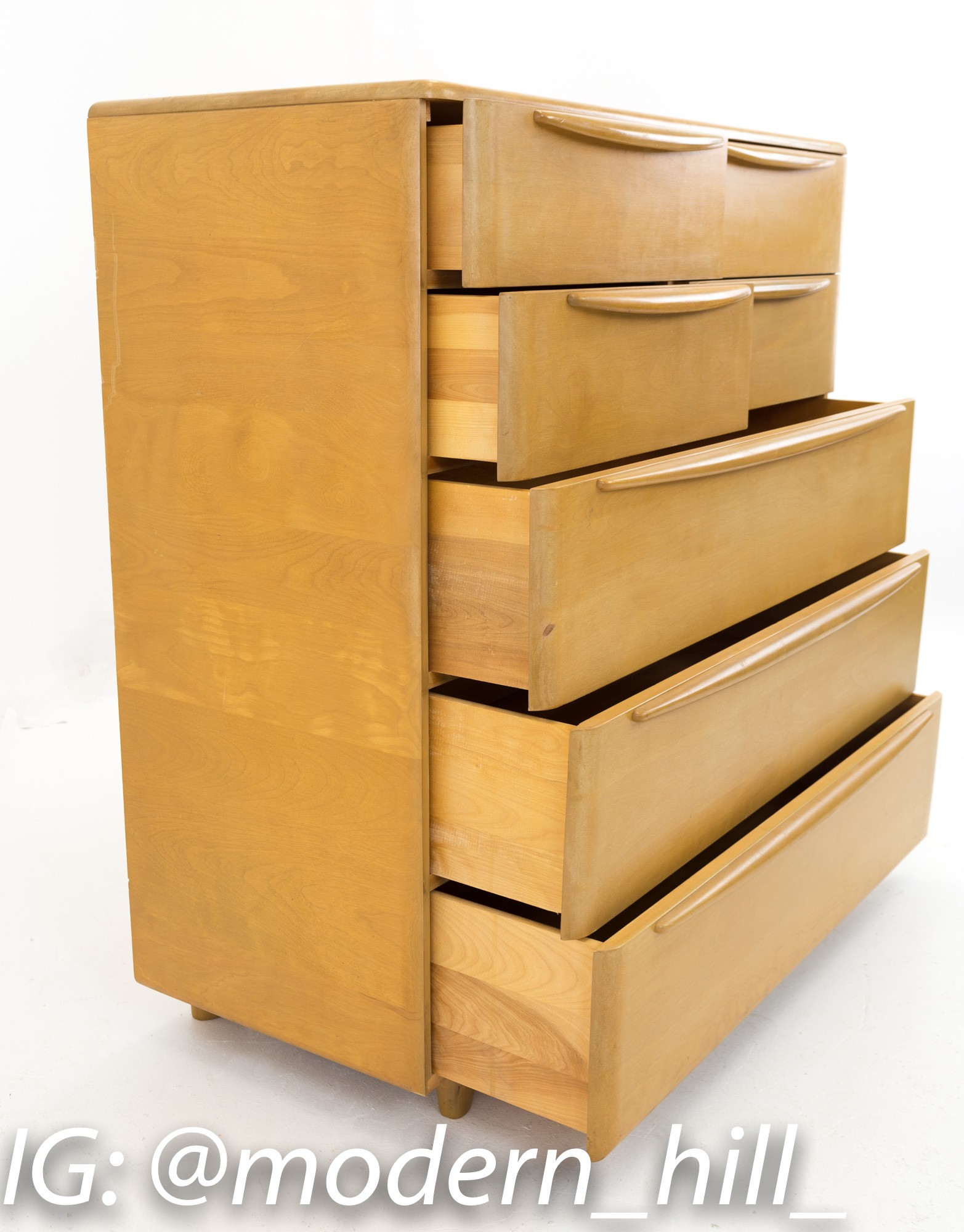 Heywood-wakefield Mid Century Solid Wood 7 Drawer Highboy Dresser