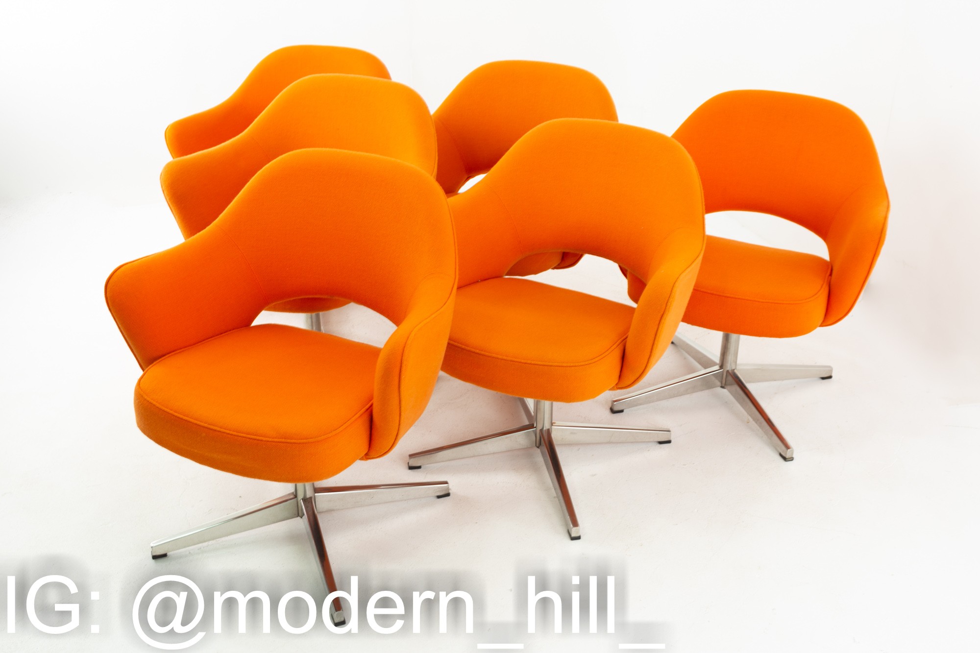 Eero Saarinen for Knoll Mid Century Orange Tweed Executive Office Dining Chairs - Set of 6