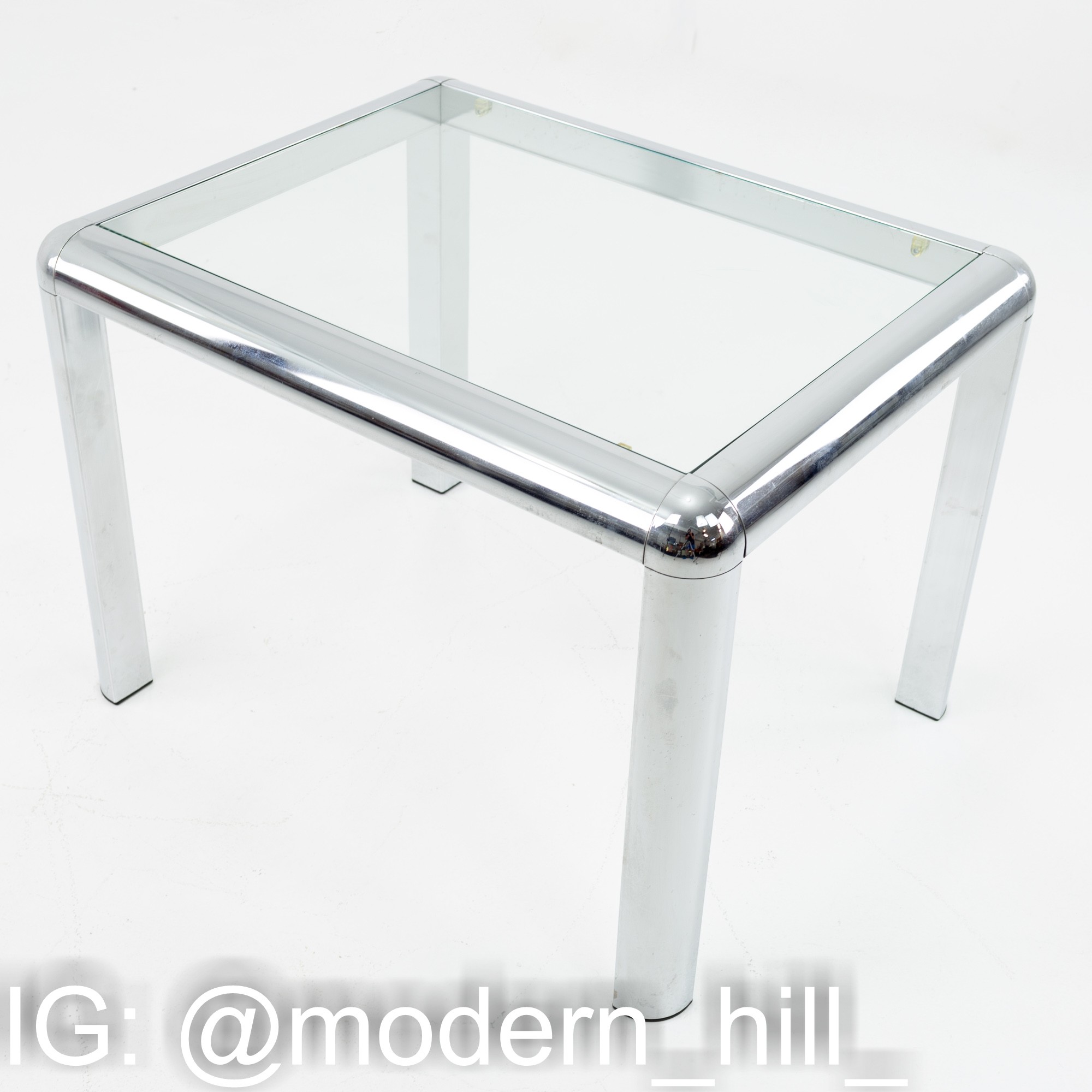 Milo Baughman Style Mid Century Chrome and Glass Table