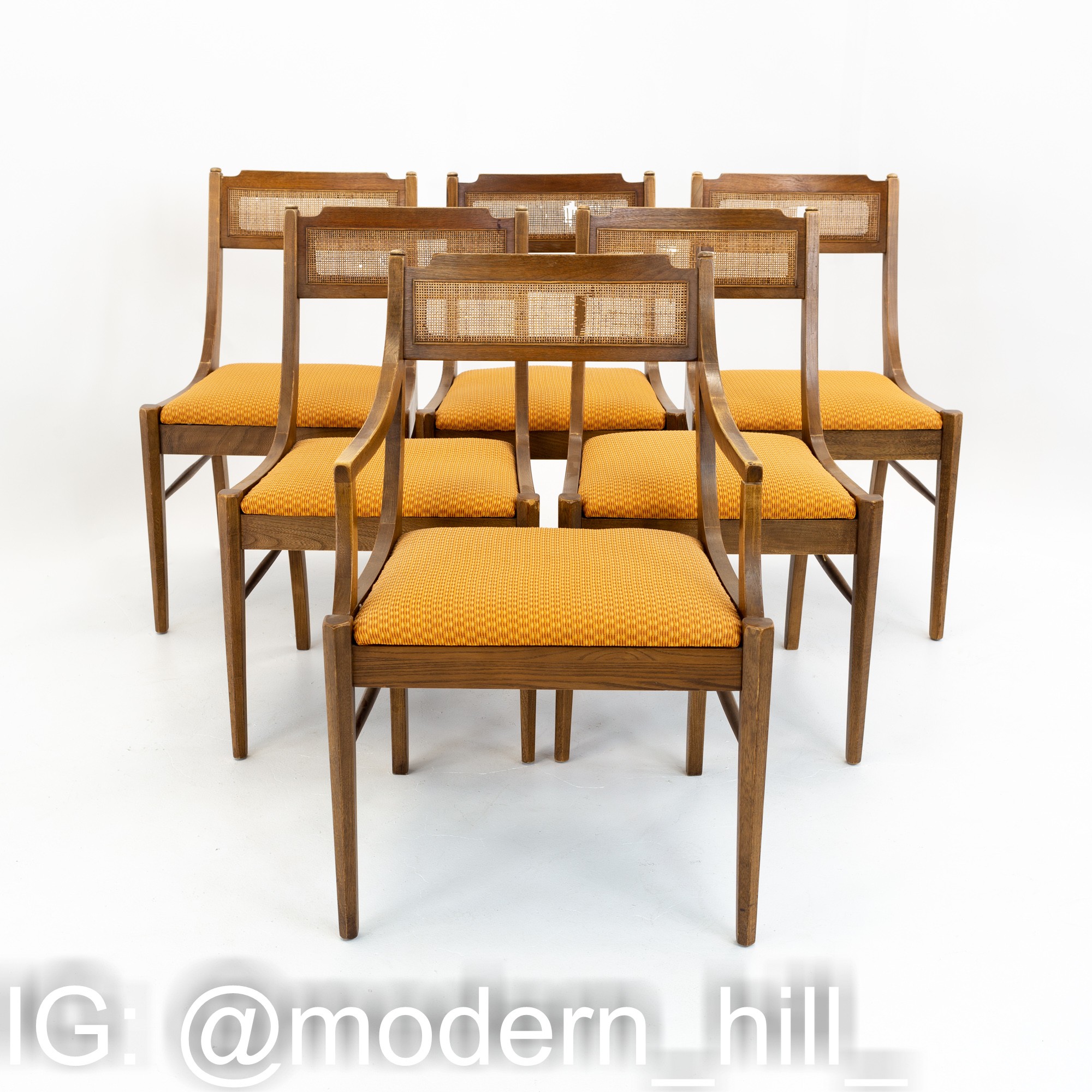 Paul Mccobb Style Walnut and Cane Dining Chairs - Set of 6