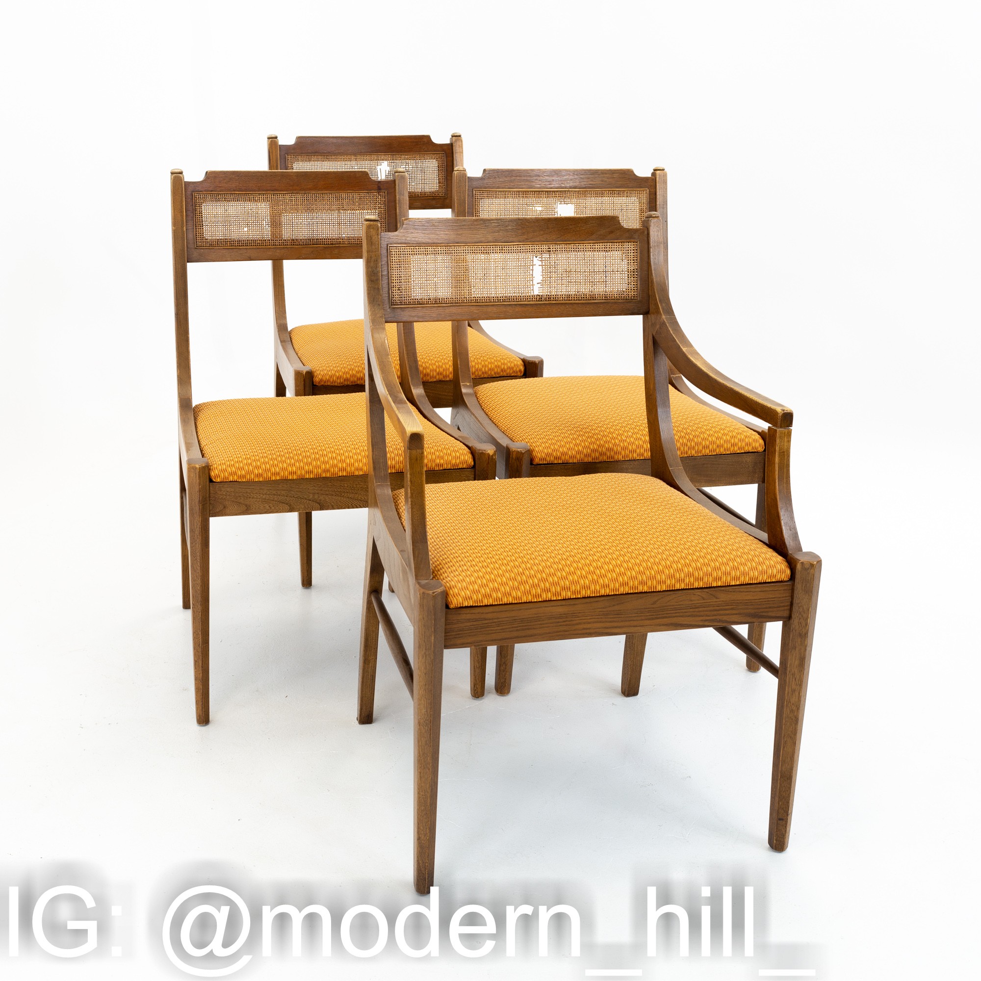 Paul Mccobb Style Walnut and Cane Dining Chairs - Set of 6