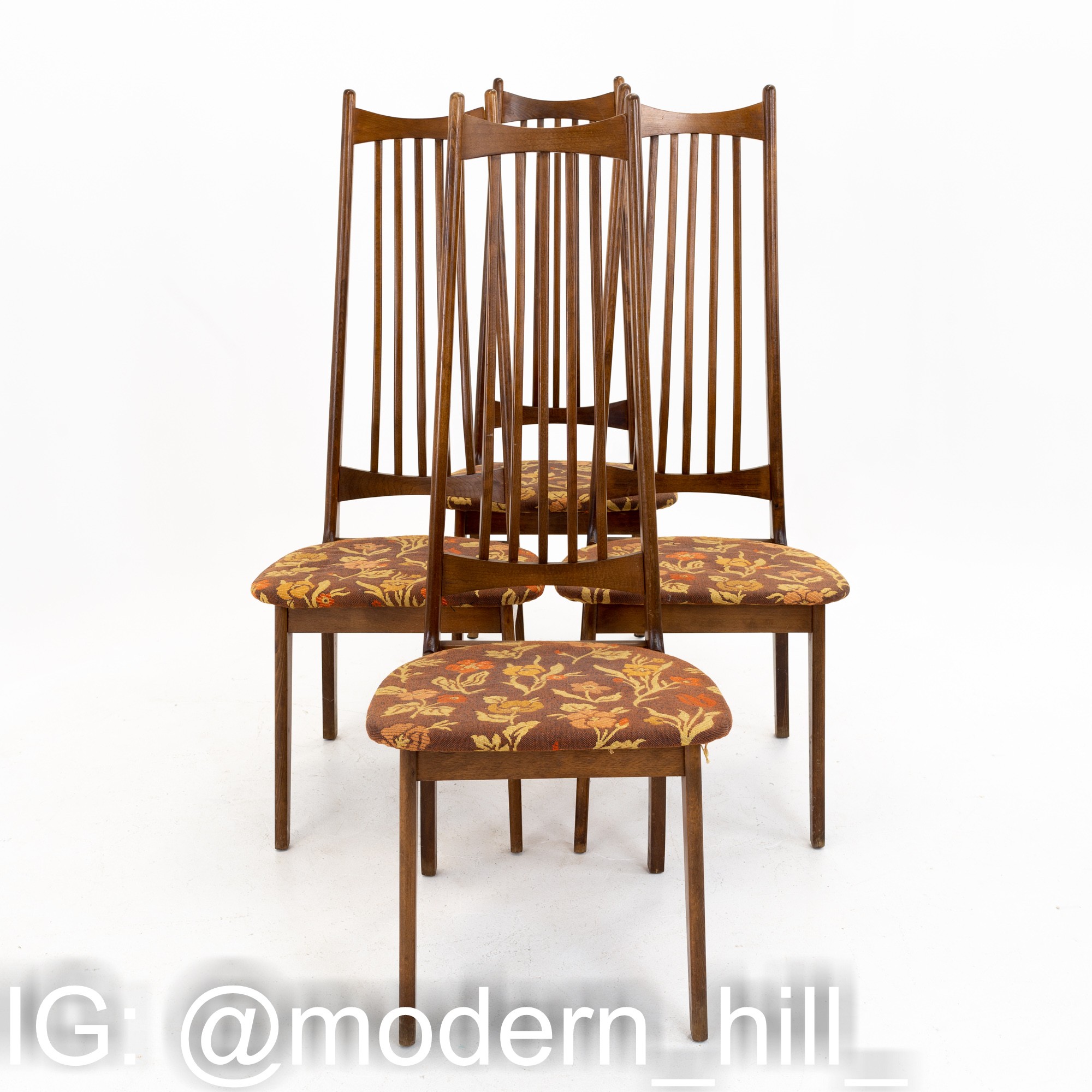 Mid Century Walnut Highback Dining Chairs - set of 4