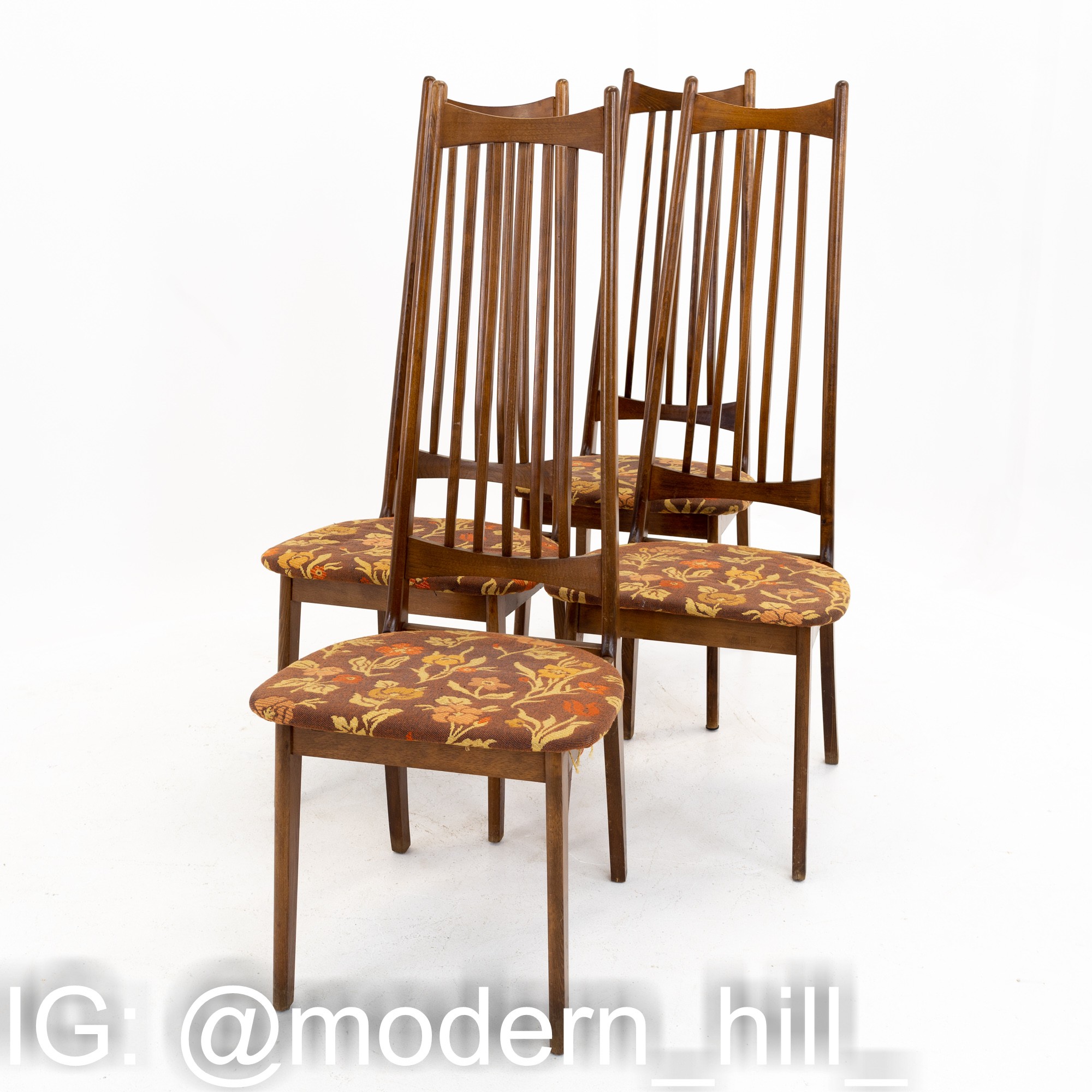 Mid Century Walnut Highback Dining Chairs - set of 4