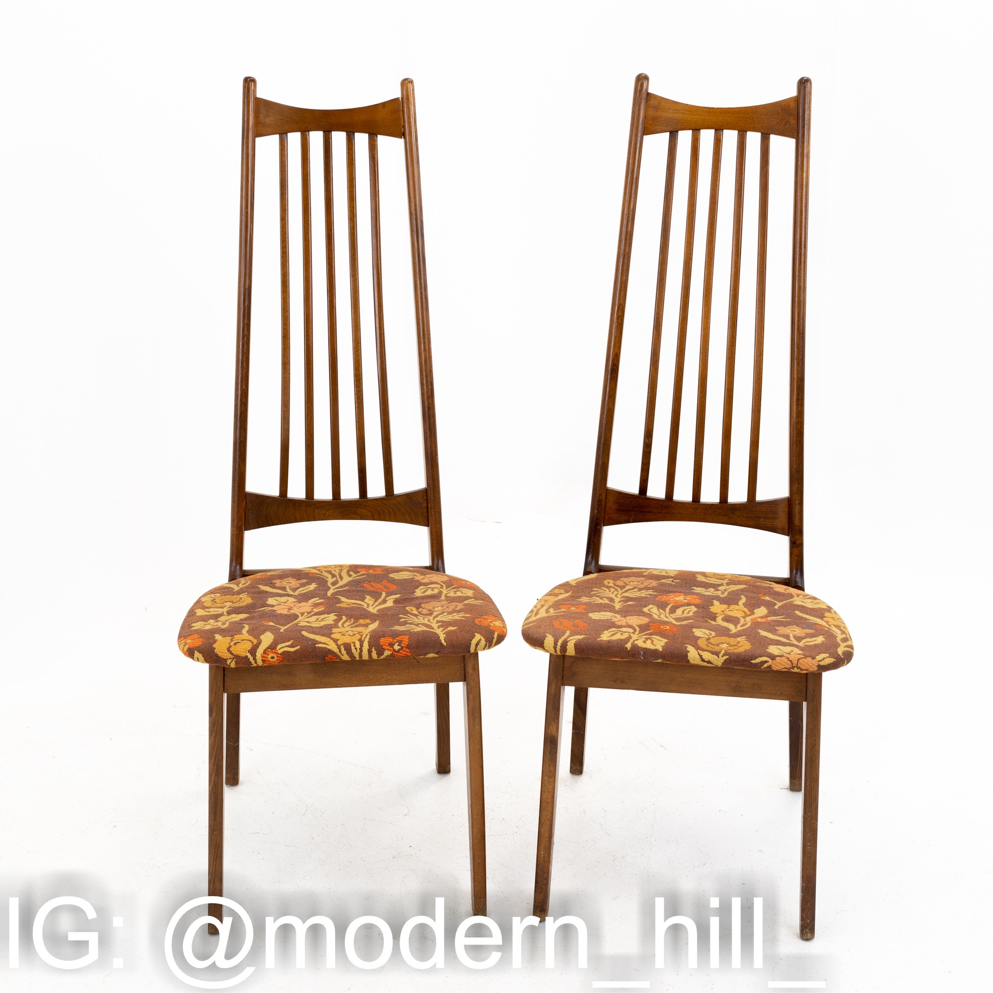 Mid Century Walnut Highback Dining Chairs - set of 4