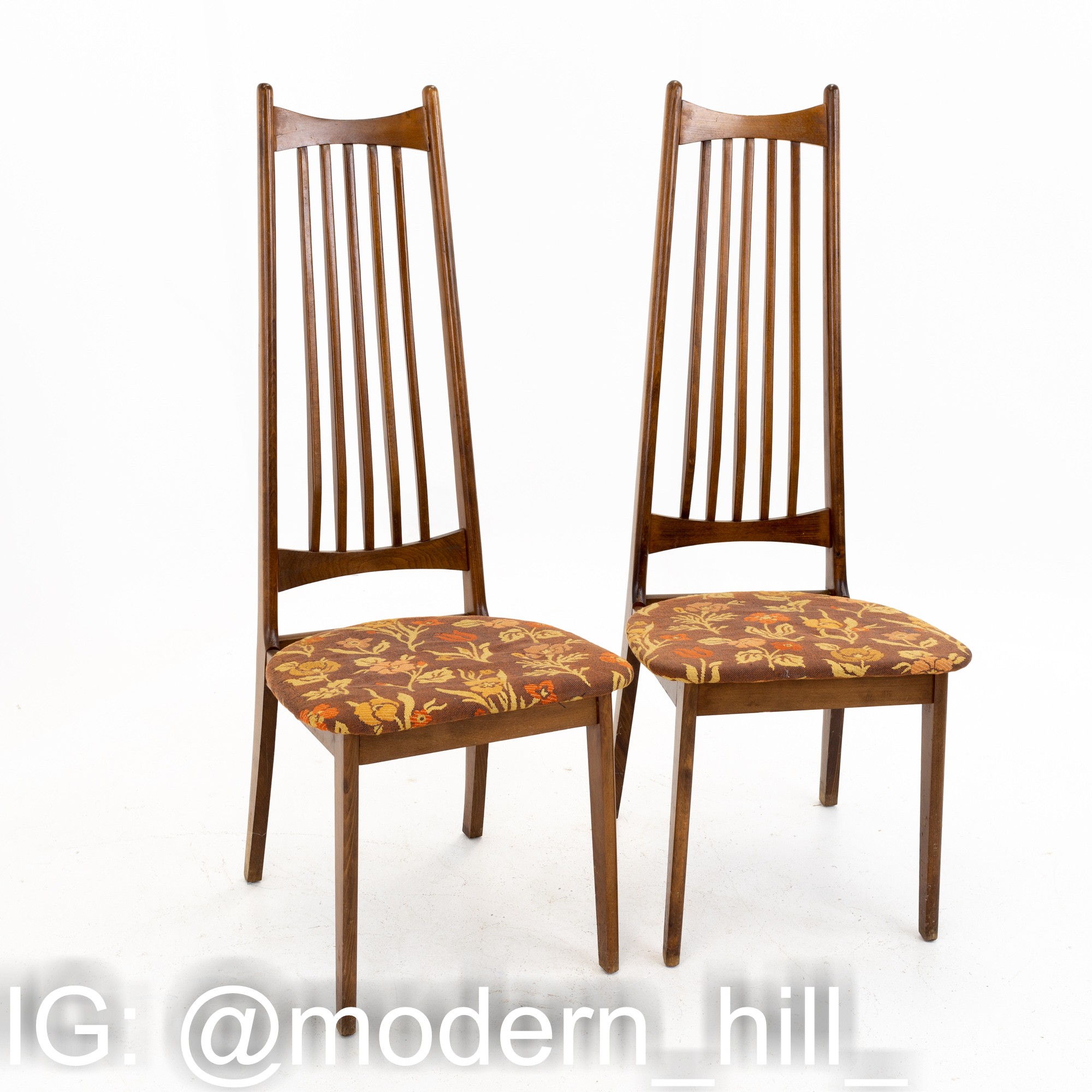 Mid Century Walnut Highback Dining Chairs - set of 4