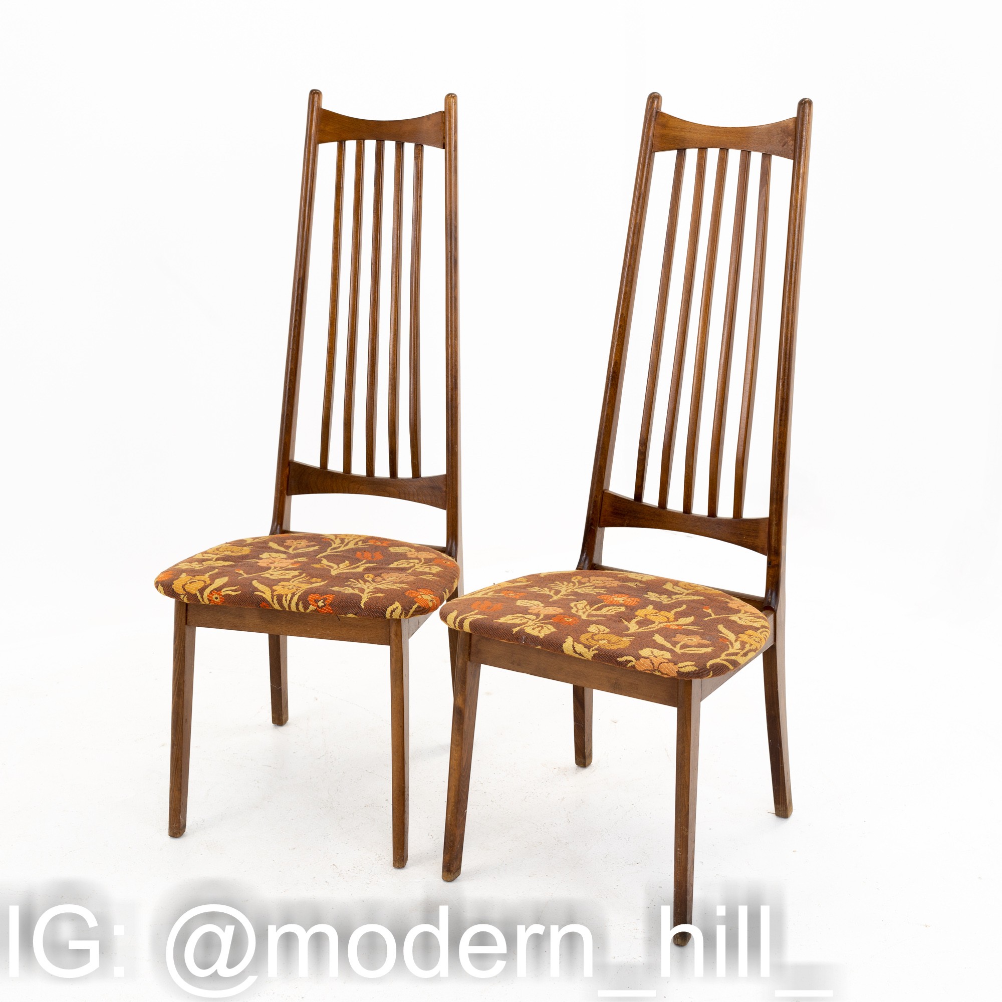 Mid Century Walnut Highback Dining Chairs - set of 4