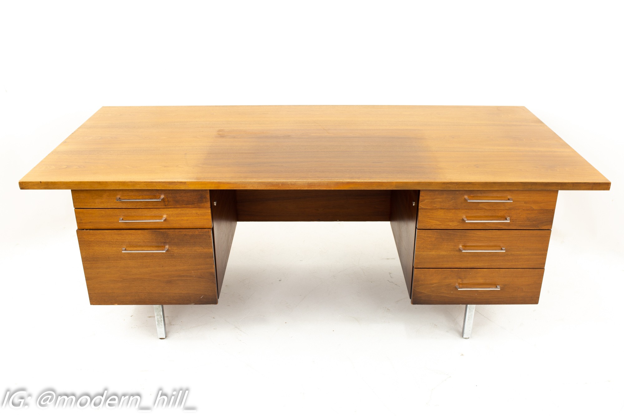 George Nelson for Herman Miller Style Mid Century Walnut and Chrome Executive Desk