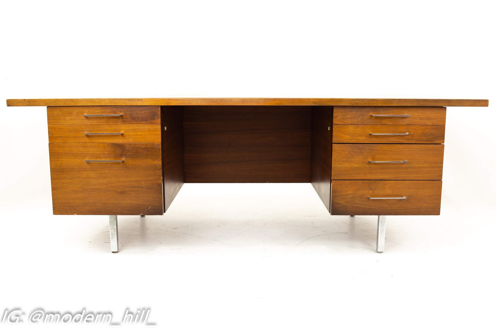 George Nelson for Herman Miller Style Mid Century Walnut and Chrome Executive Desk