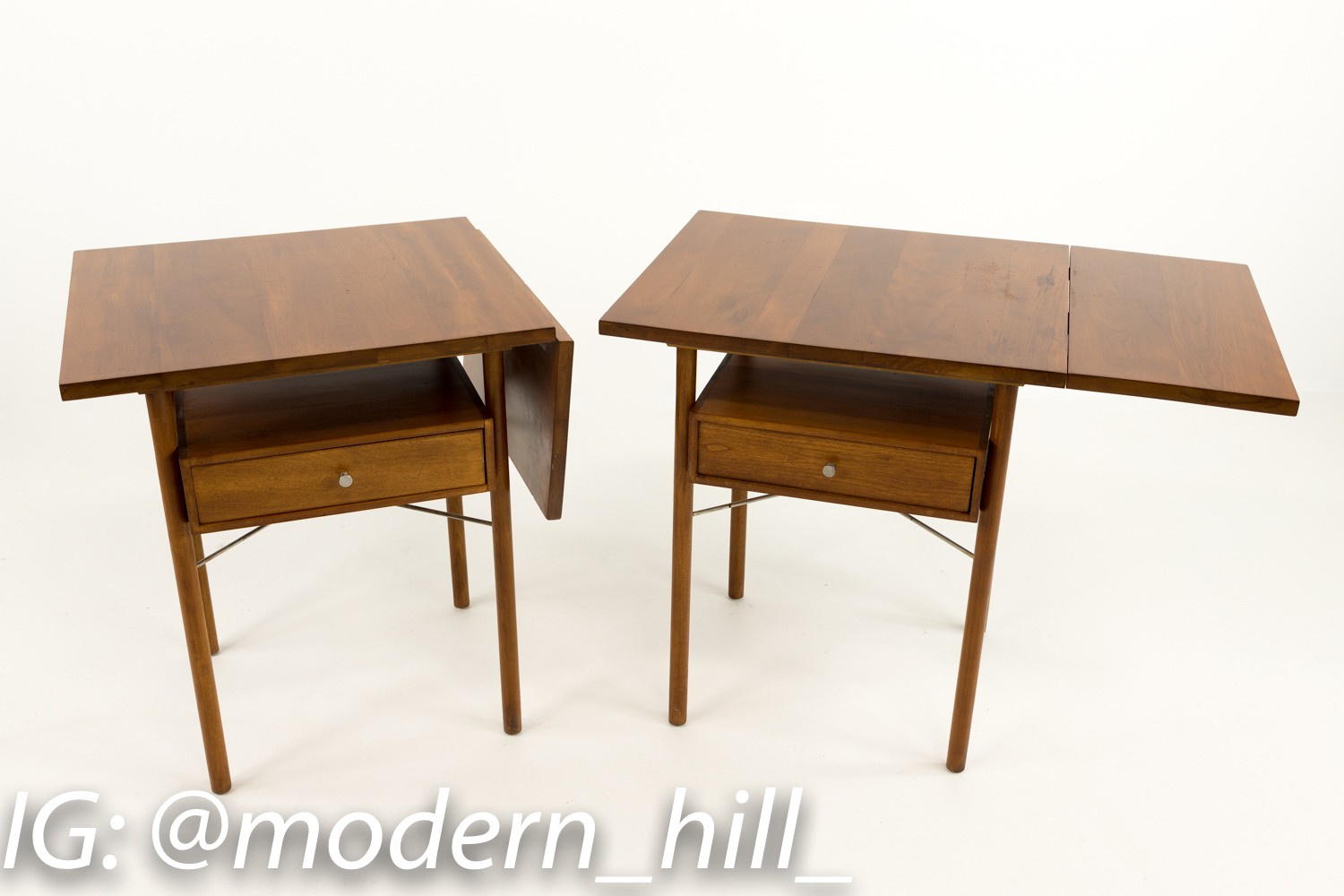 Paul Mccobb Style Whitney Drop Leaf Side Tables - Pair