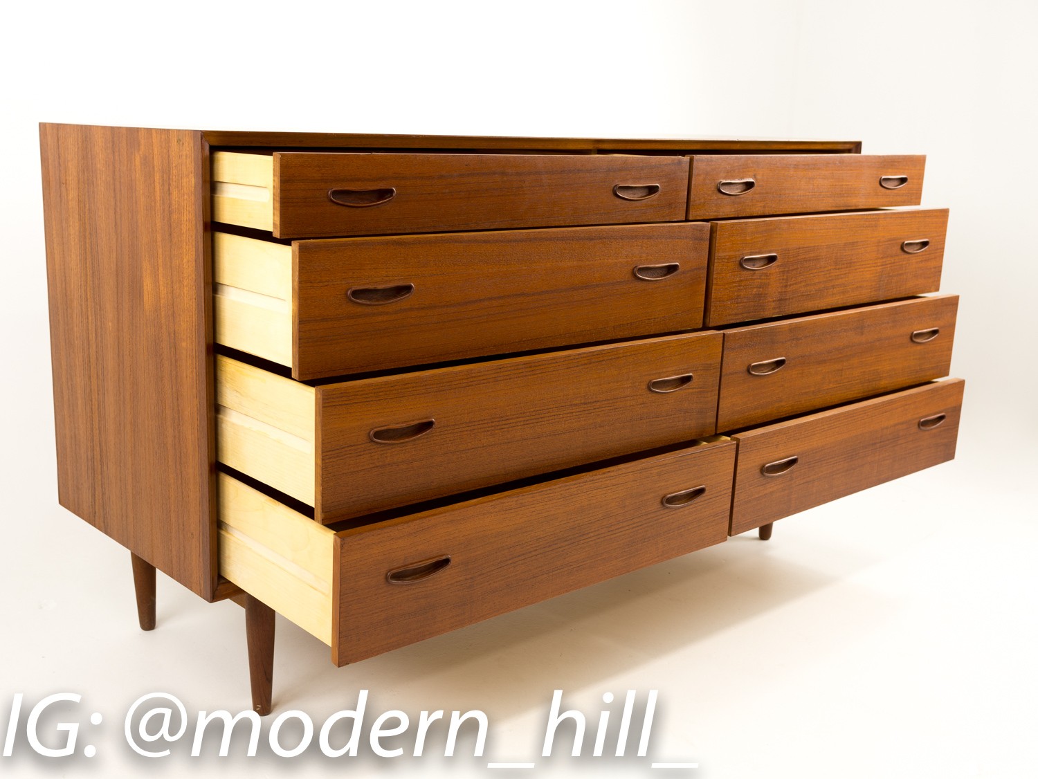 Mid-century Modern 8 Drawer Teak Lowboy Dresser