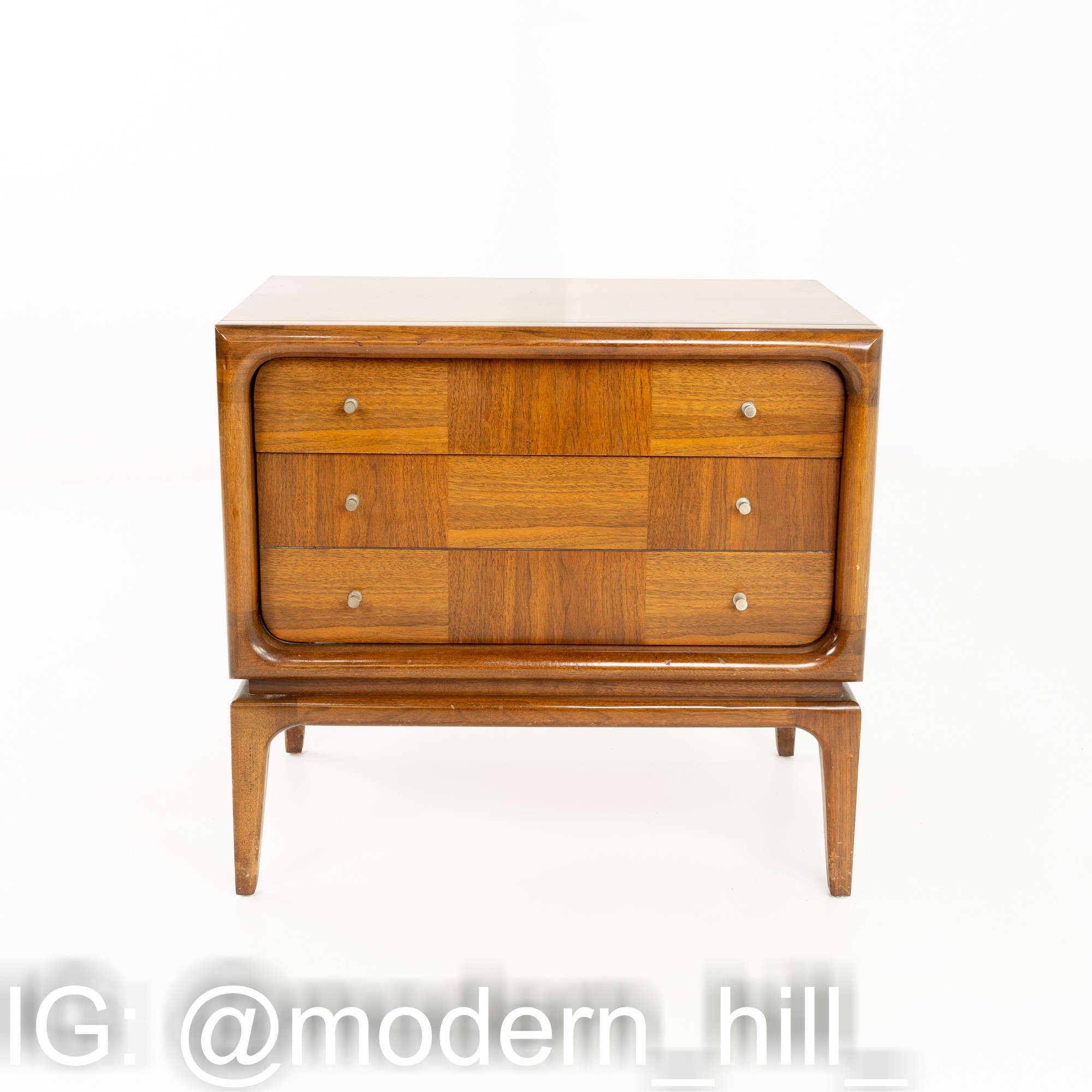 United Style Hellam Furniture Mid Century Walnut 2-drawer Patchwork Nightstand - Set of 2