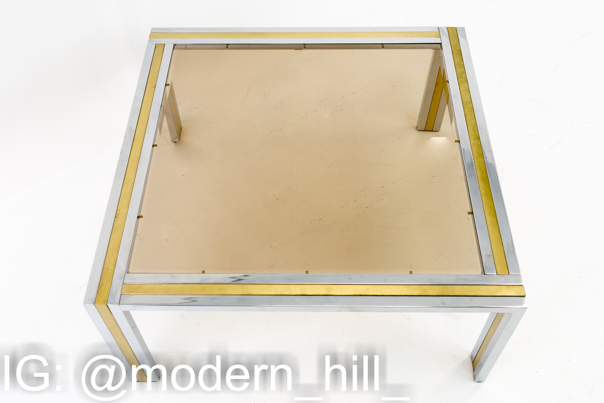 Renato Zevi Italian Mid Century Chrome Brass and Glass Coffee Table