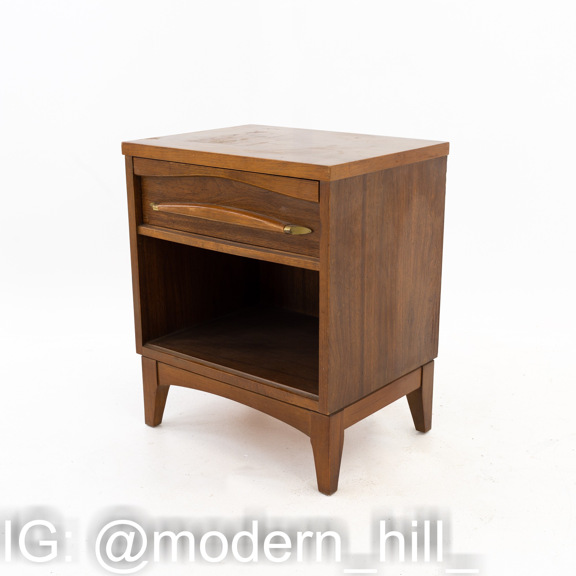 Kroehler Mid Century Walnut & Brass Nightstands - Set of 2