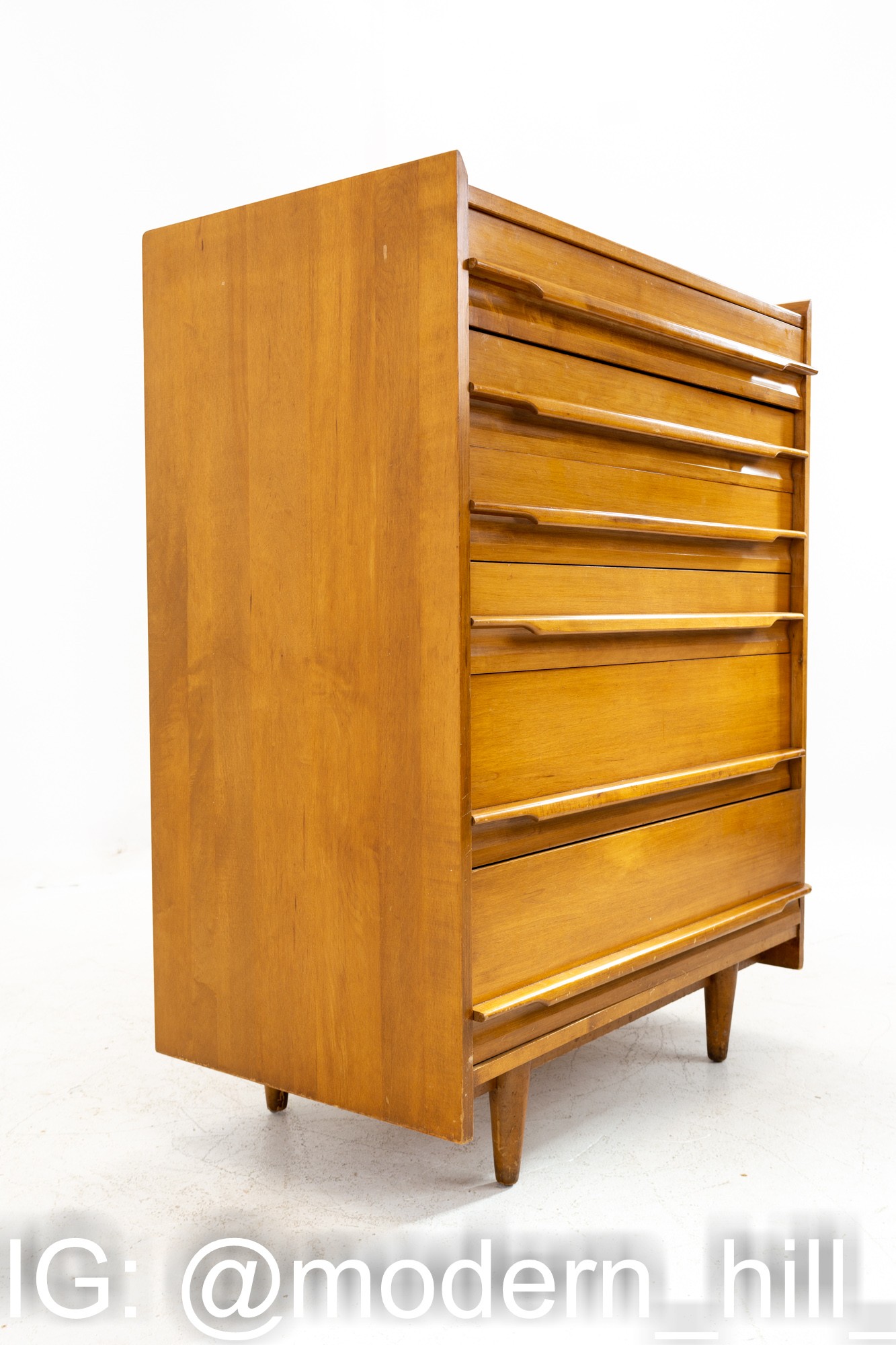 Milo Baughman Style Crawford Furniture Mid Century Solid Wood 6 Drawer Highboy Dresser