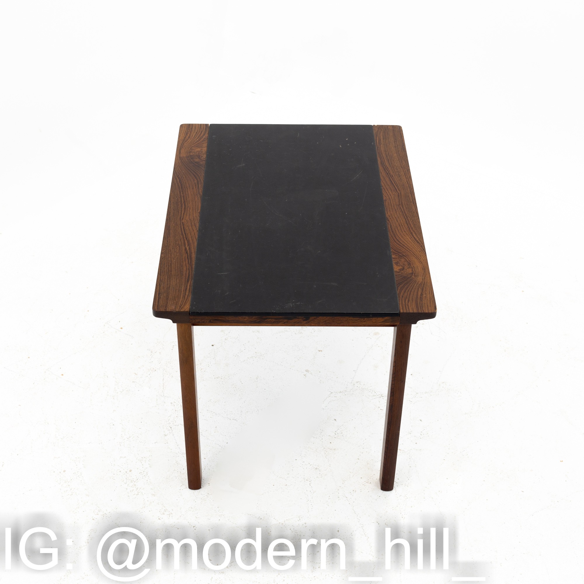 Hans Olsen Mid Century Rosewood and Leather Side End Tables - Set of 2