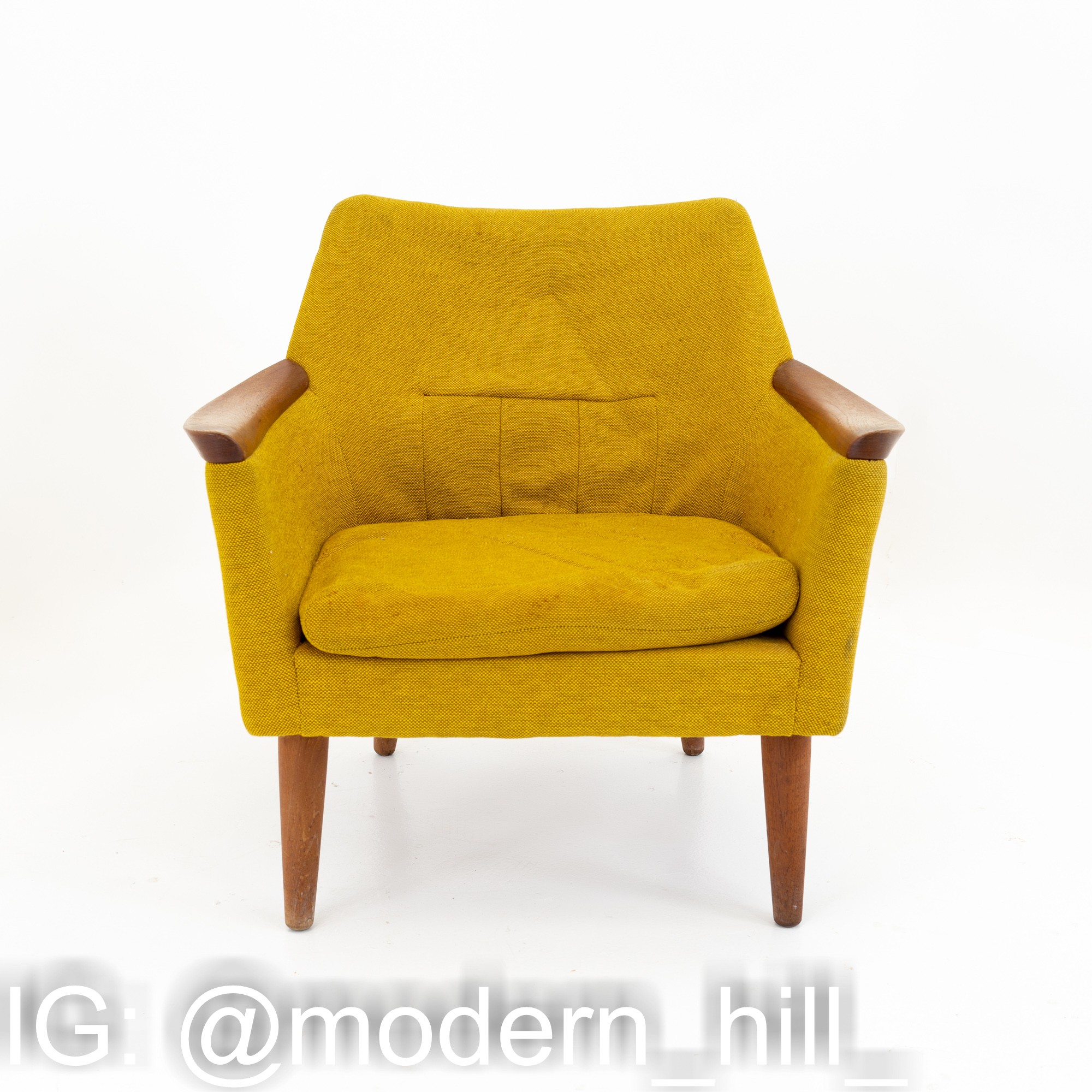 Dux Style Mid Century Teak & Yellow Upholstered Lounge Chair