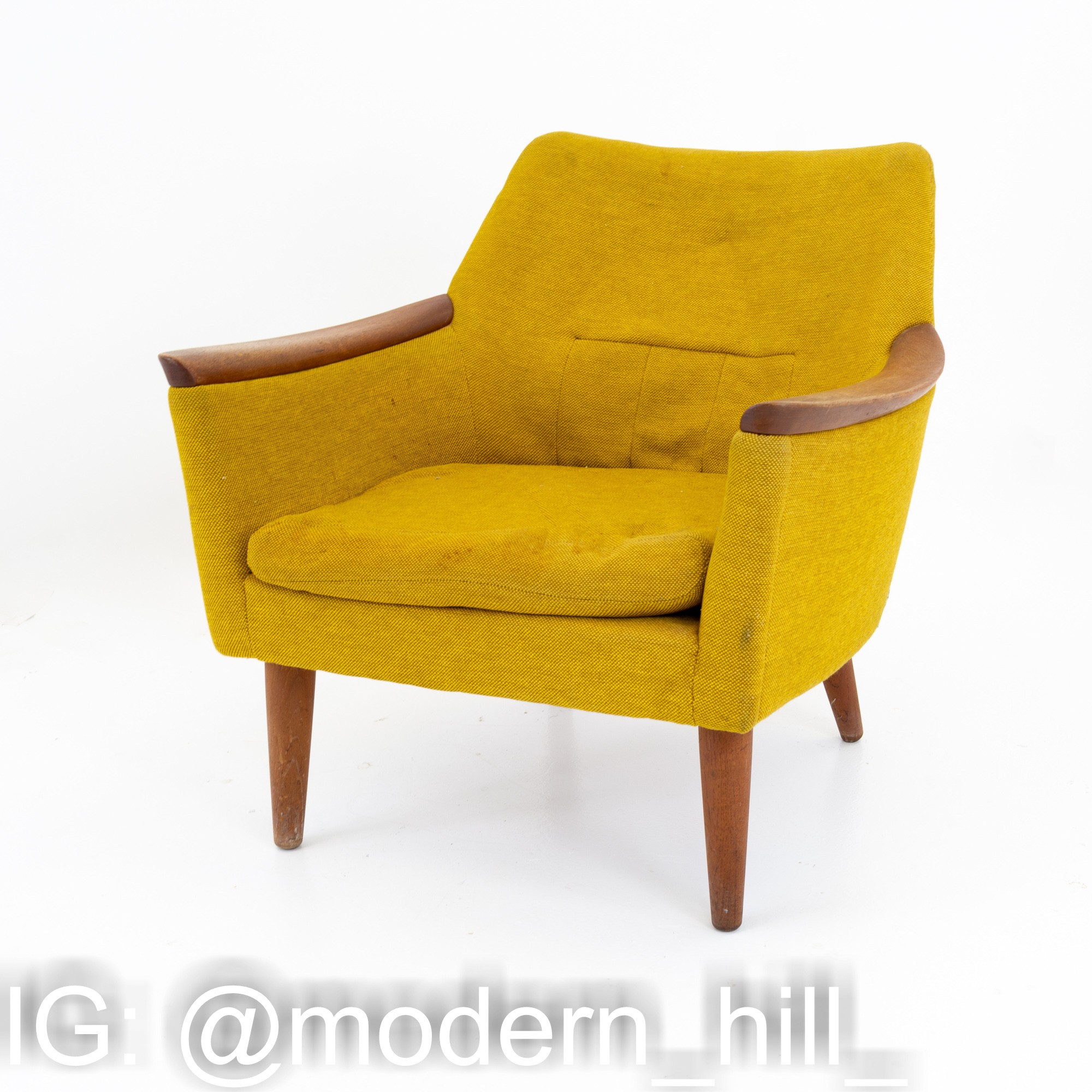 Dux Style Mid Century Teak & Yellow Upholstered Lounge Chair