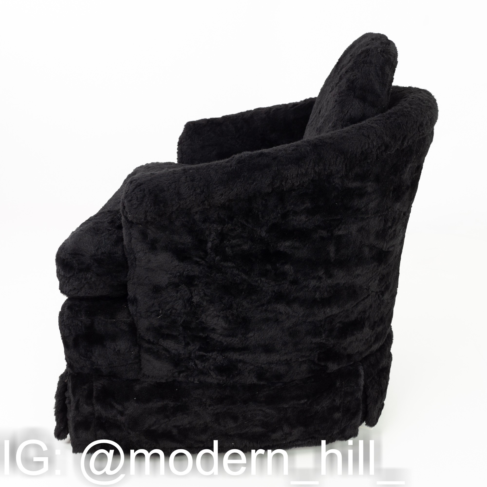 Mid Century Black Furry Lounge Chairs - Pair