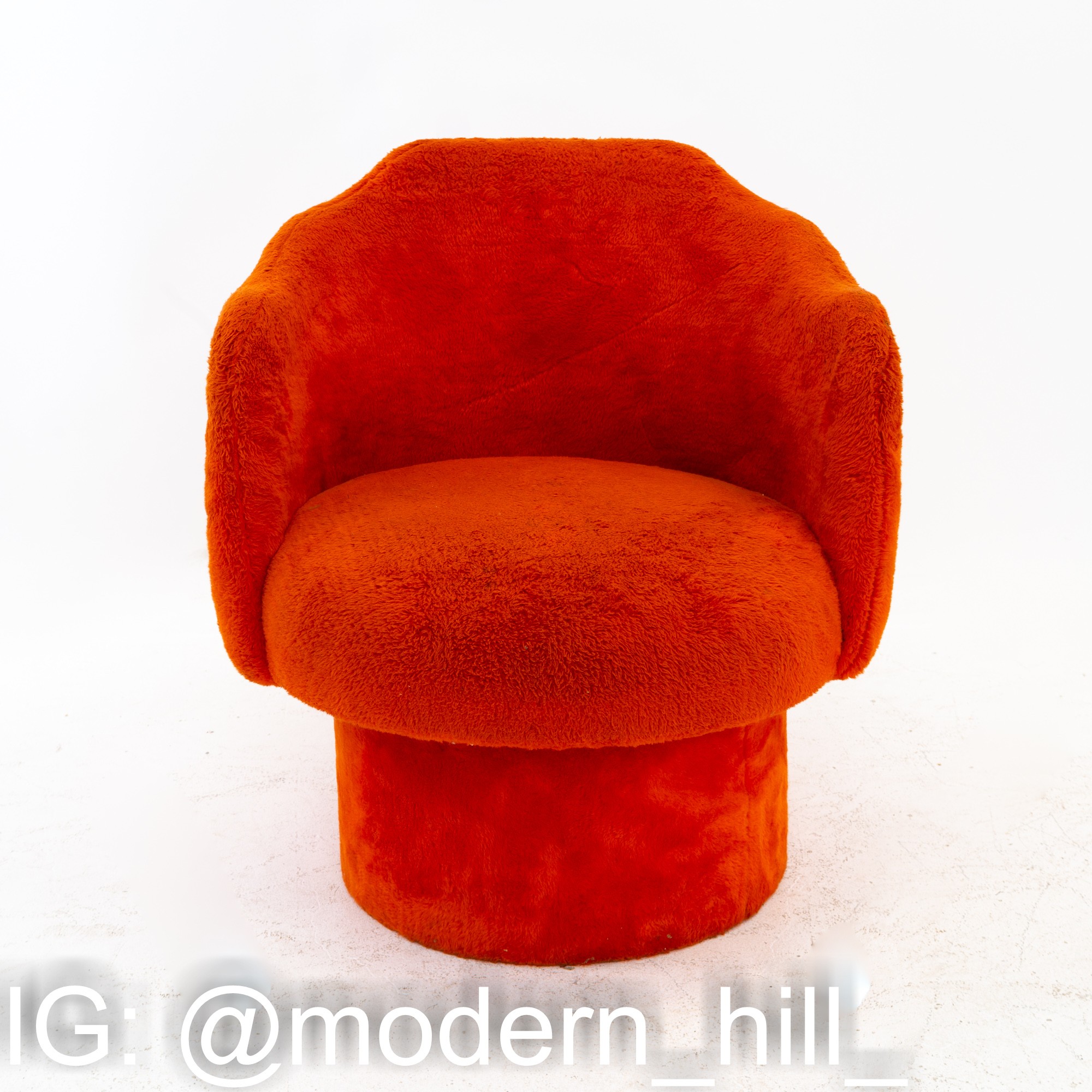 Adrian Pearsall Style Mid Century Orange Barrel Swivel Lounge Chair
