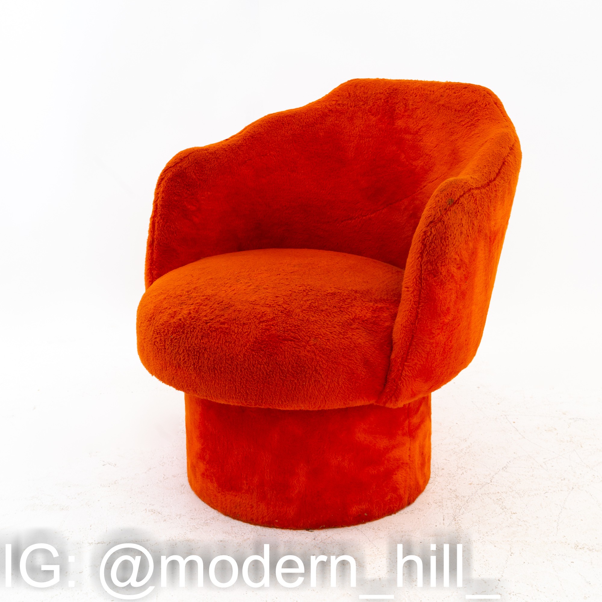 Adrian Pearsall Style Mid Century Orange Barrel Swivel Lounge Chair