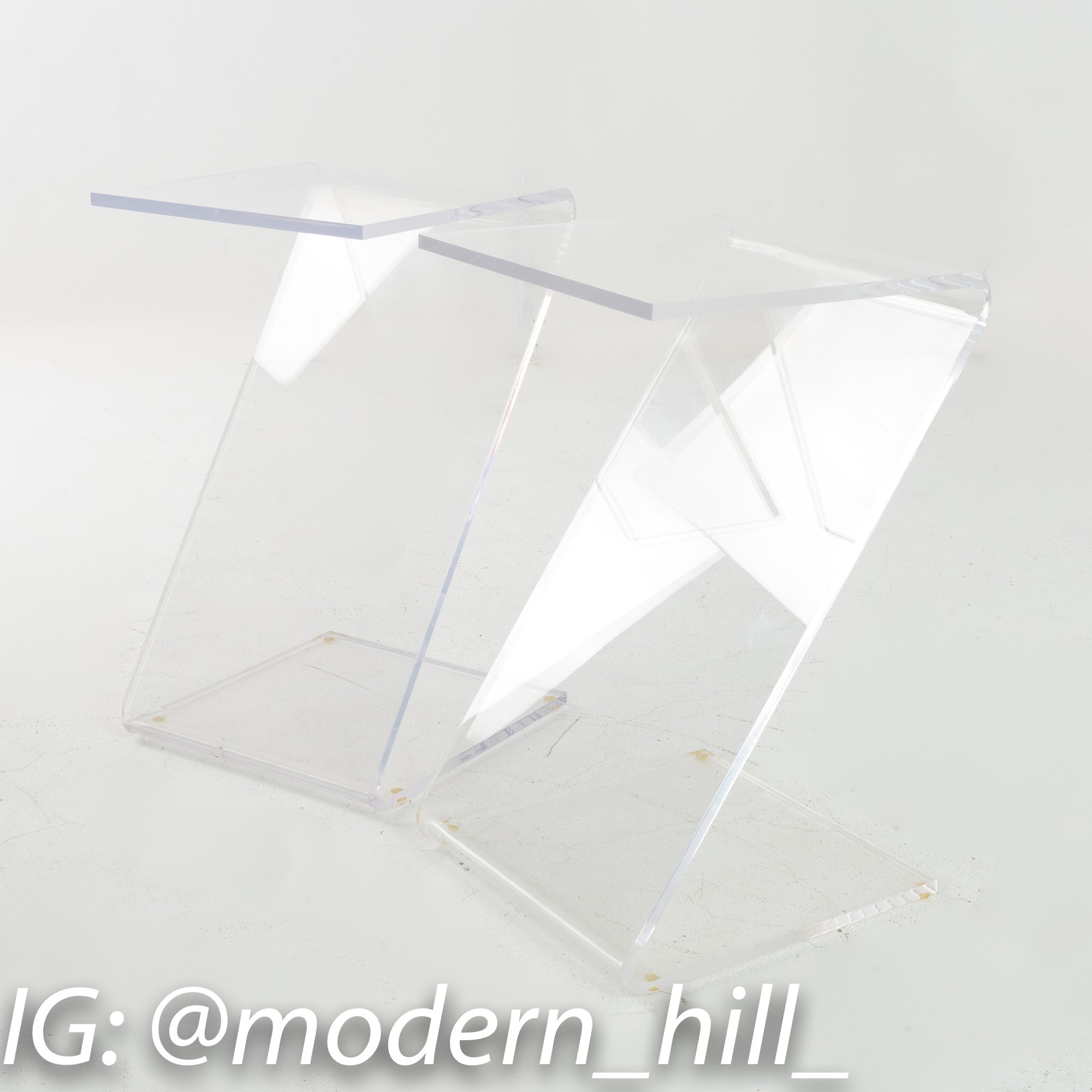 Mid Century Lucite Z Shaped Side End Tables - Matching Pair