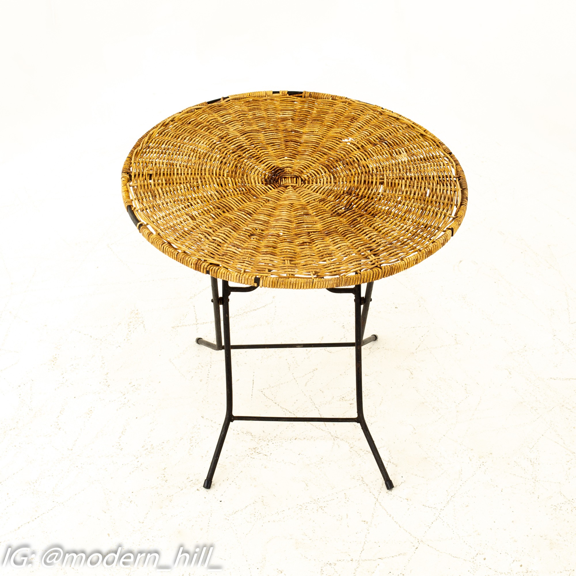 Mid Century Rattan Top Folding Side End Table