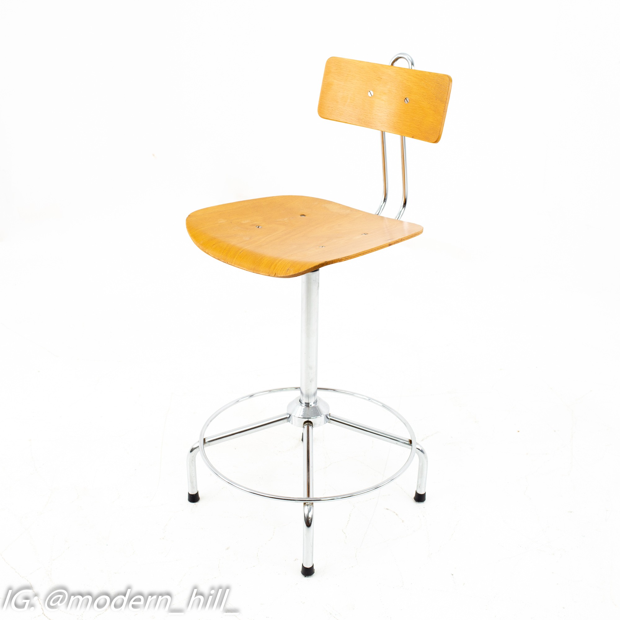 Bieffe Mid Century Italian Blonde and Chrome Drafting Bar Stool