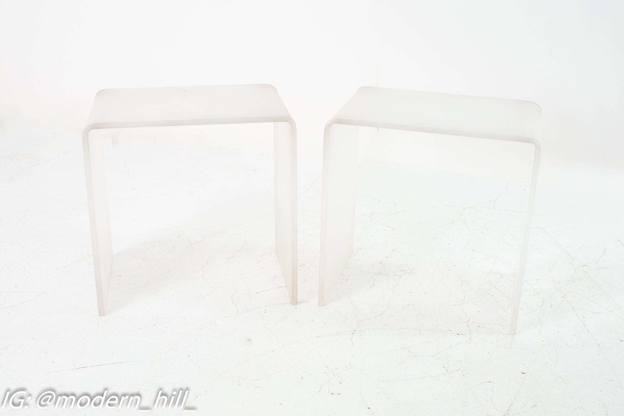 Mid Century Frosted Lucite Waterfall Side End Table - Pair