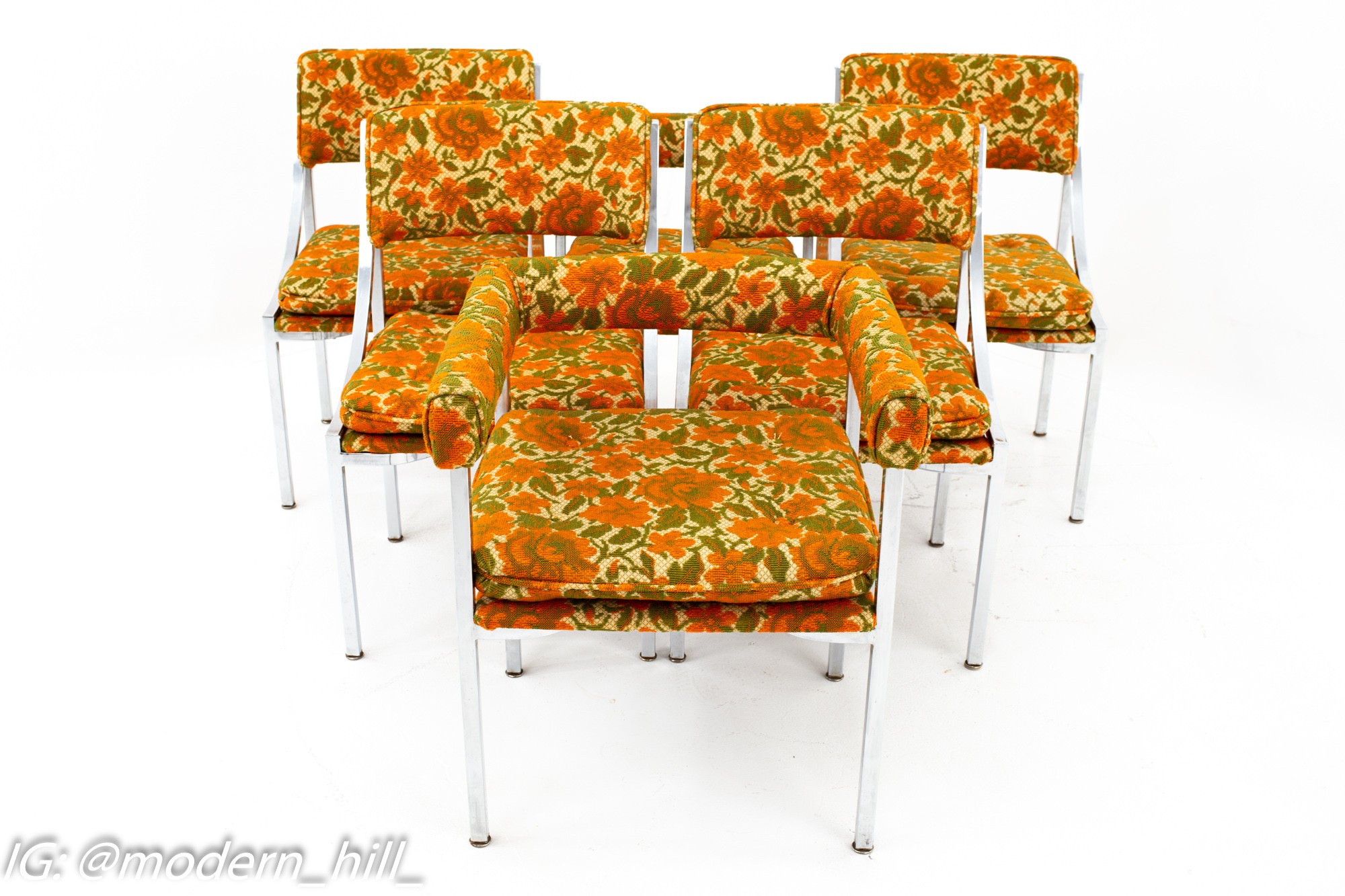 Milo Baughman Style Mid Century Chrome Dining Chairs - Set of 6