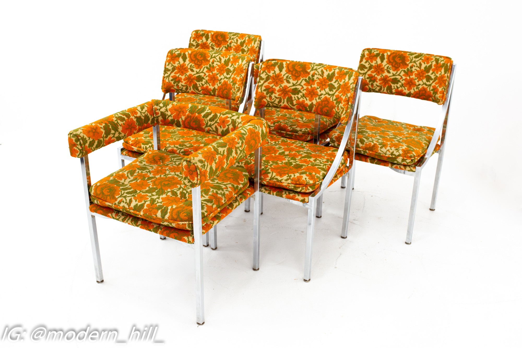 Milo Baughman Style Mid Century Chrome Dining Chairs - Set of 6