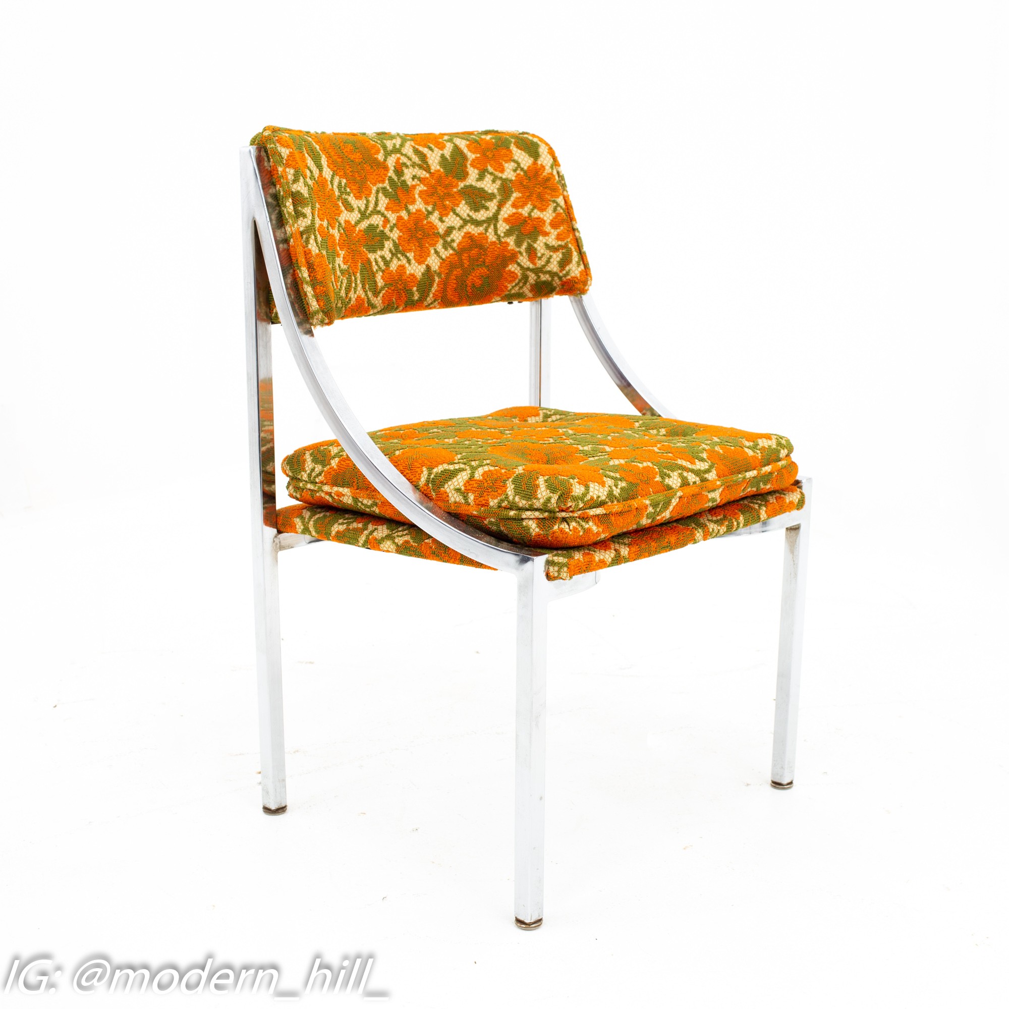 Milo Baughman Style Mid Century Chrome Dining Chairs - Set of 6