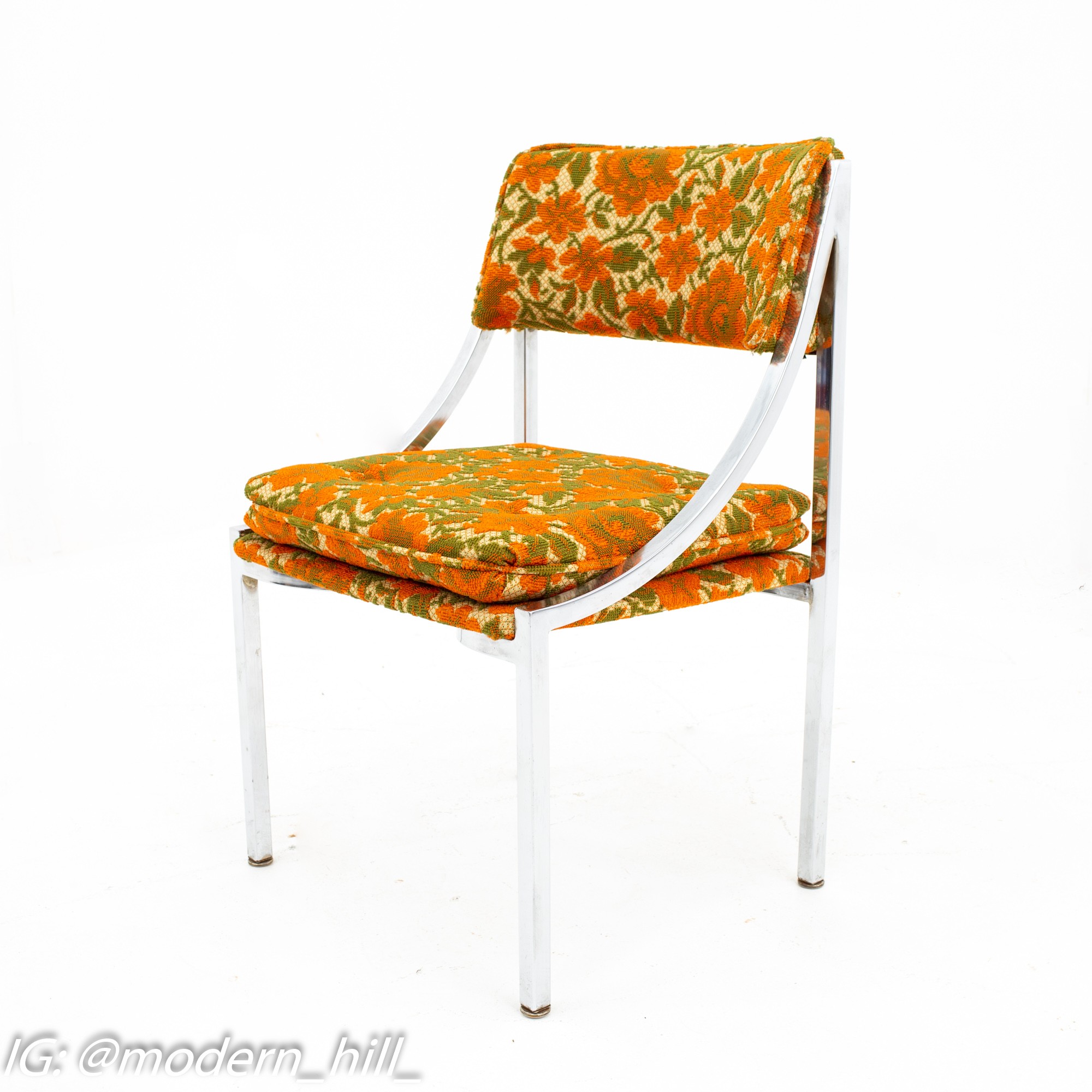 Milo Baughman Style Mid Century Chrome Dining Chairs - Set of 6