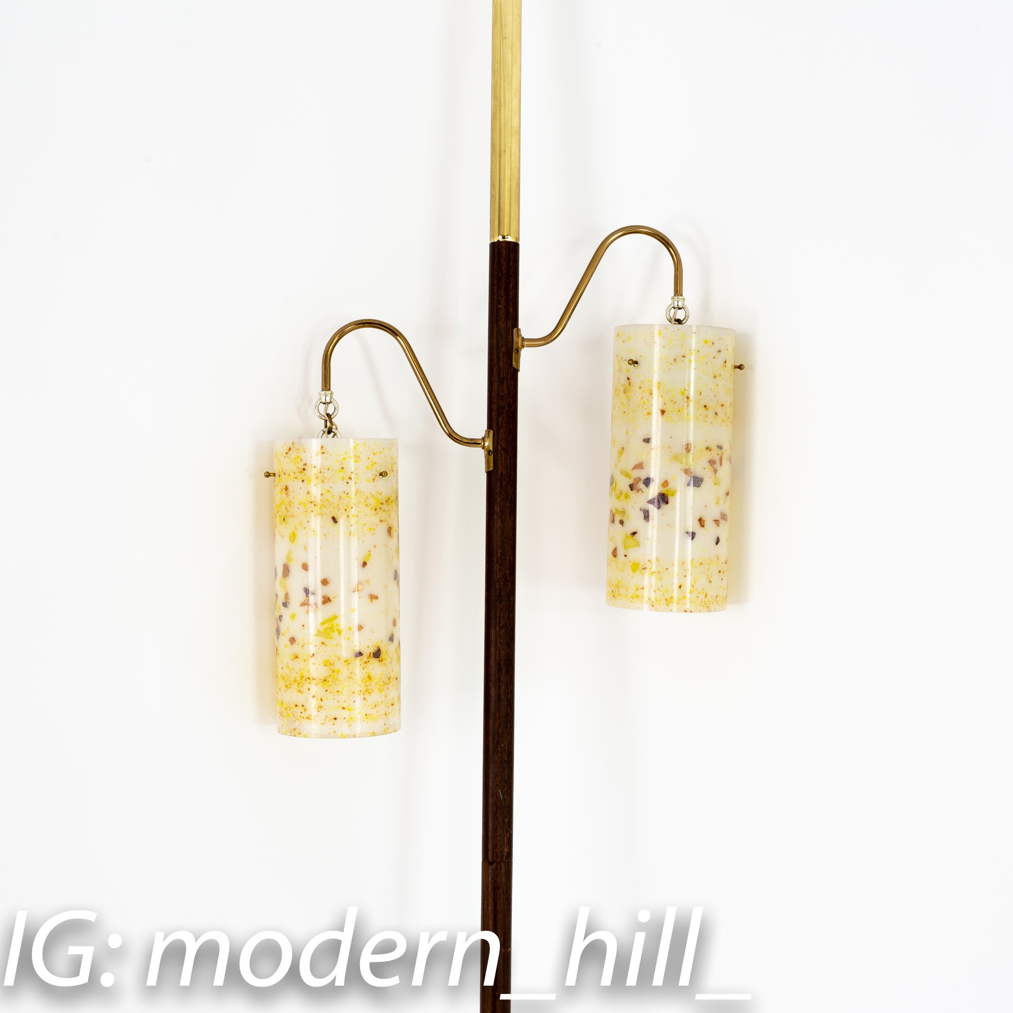Mid Century Brass and Walnut Adjustable Lamp