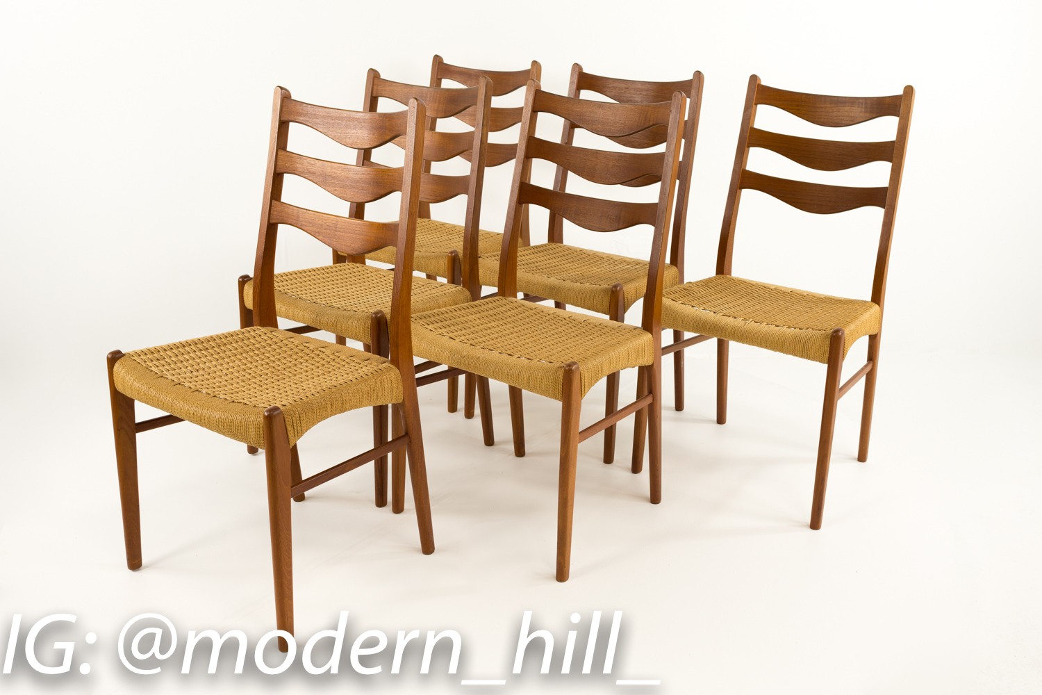 Images | Mid Century Modern Furniture - Mid Century Furniture Chicago Niels Moller Style Danish Teak Roped Ladder Back Dining Chairs - Set of 6