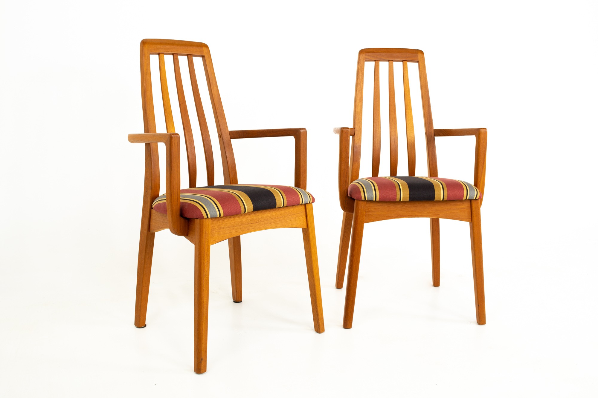 Niels Koefoed for Hornslet Eva Style Mid Century Teak Captains Dining Chairs - Pair