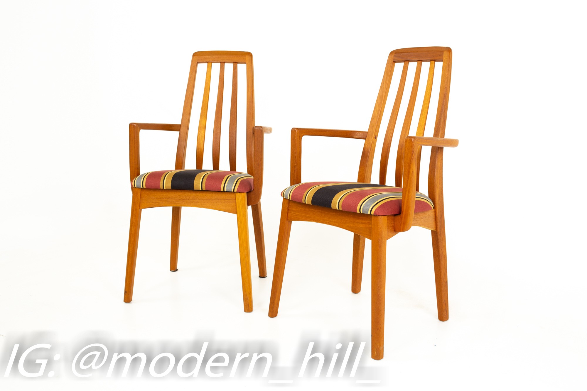 Niels Koefoed for Hornslet Eva Style Mid Century Teak Captains Dining Chairs - Pair